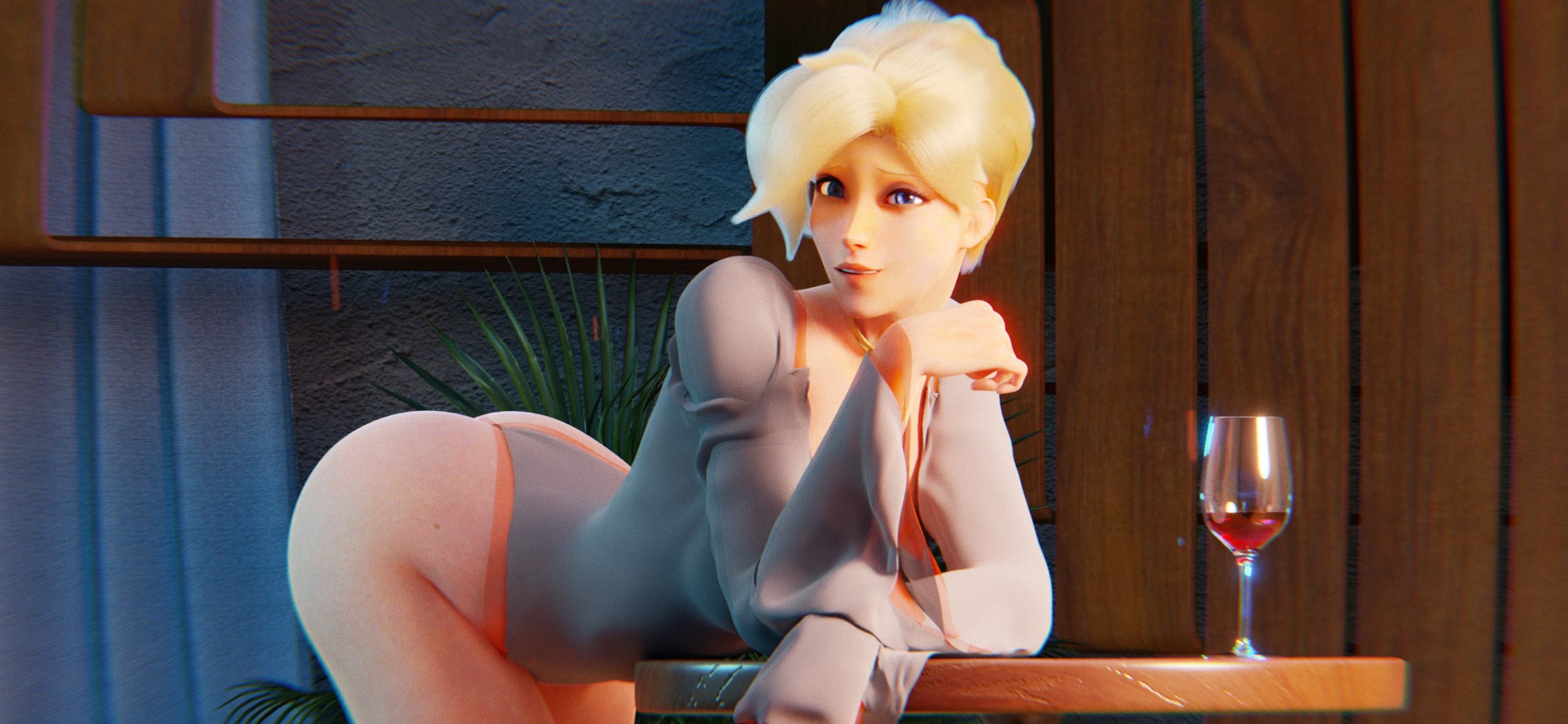 And just finished rendering the full scene Mercy Overwatch Sfw Horny Face Sexy Big Tits Horny Perfect Body 3d Porn