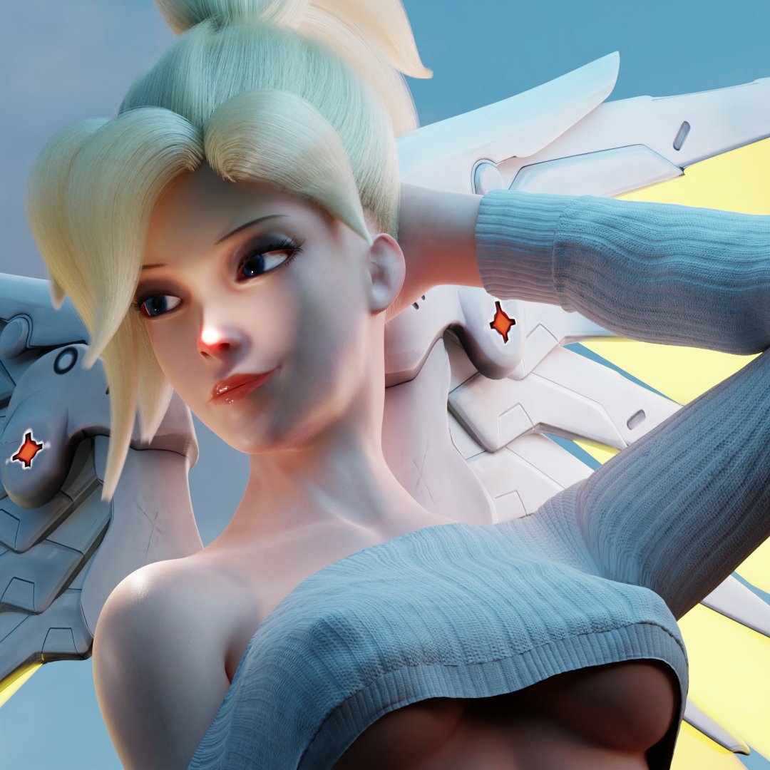 Haii ive started playing abit more with lighting i hope you  like it :D Mercy Overwatch Sfw Natural Boobs Boobs Horny Face Sexy Horny Perfect Body 3d Porn