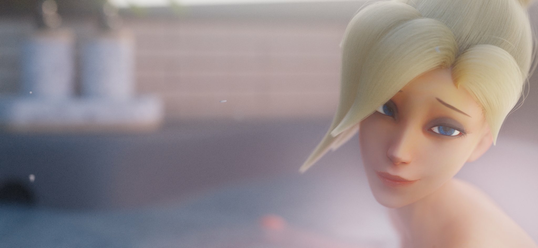 A hot springs bath with her Mercy Overwatch Nipples Fully Naked Boobs Naked Horny Face Sexy Horny Perfect Body 3d Porn 3
