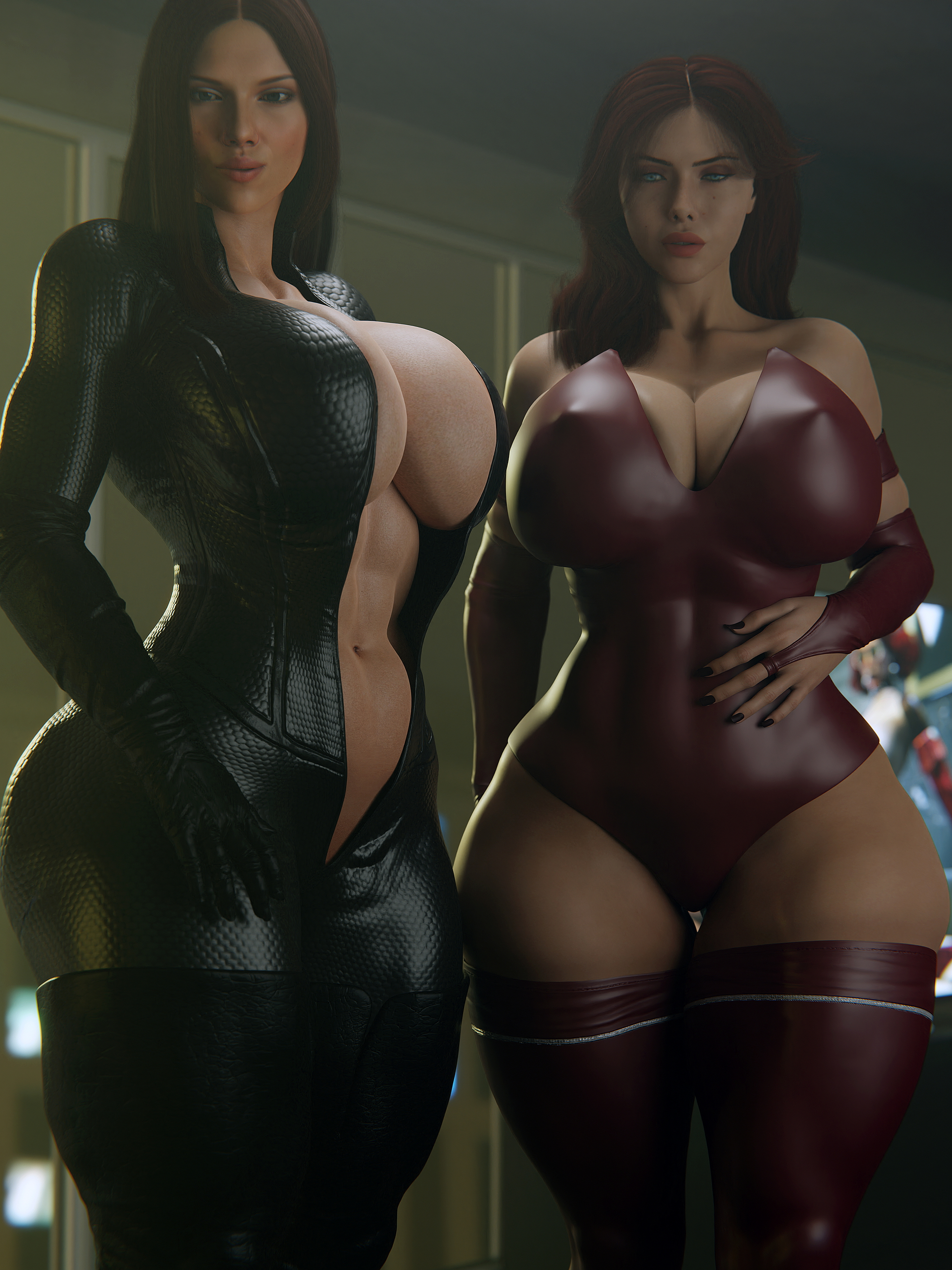 Spending the night with Black Widow and Wanda Black Widow Wanda Maximoff Big Tits Big boobs Big Ass Muscular Girl Musclegirl 2