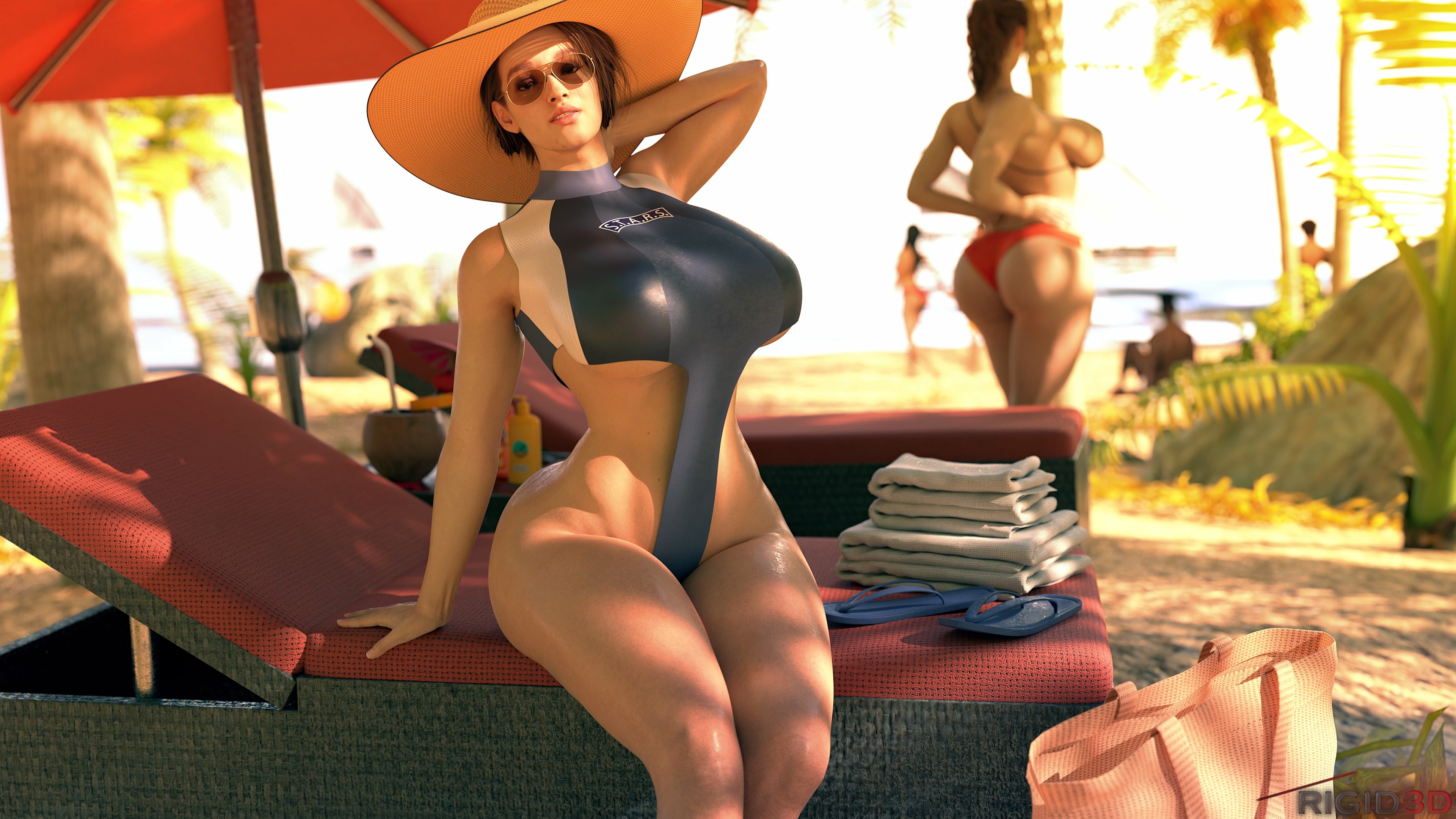 Jill spending the last few days of warm weather on the beach. Jill Valentine Resident Evil Lingerie Bikini Naked Sexy Horny Face Horny Boobs Big boobs Big Ass