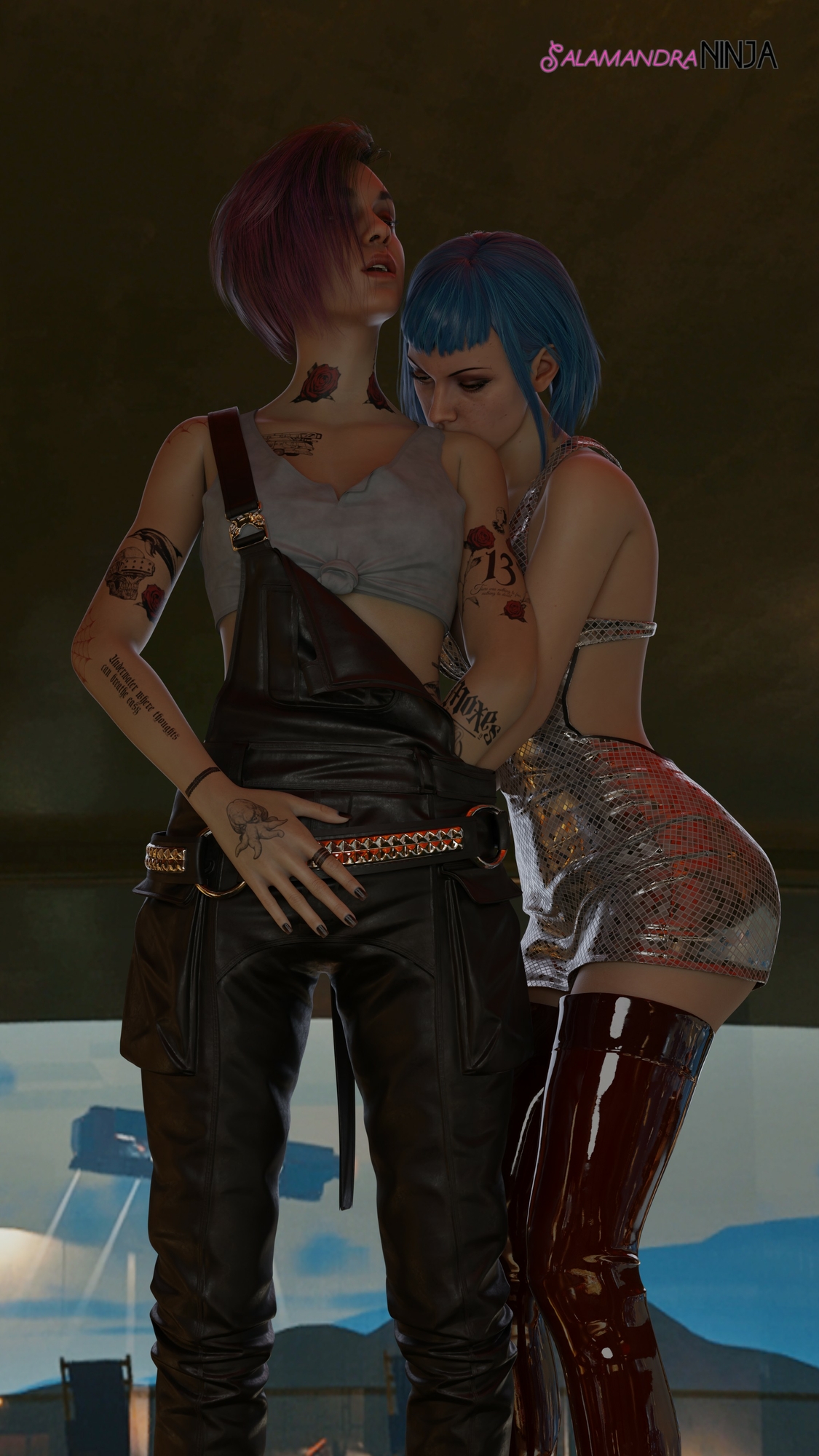 Judy Evelyn and a Huge Cock Cyberpunk2077 Judy Alvarez Evelyn Parker Big Cock Cum Lesbian
