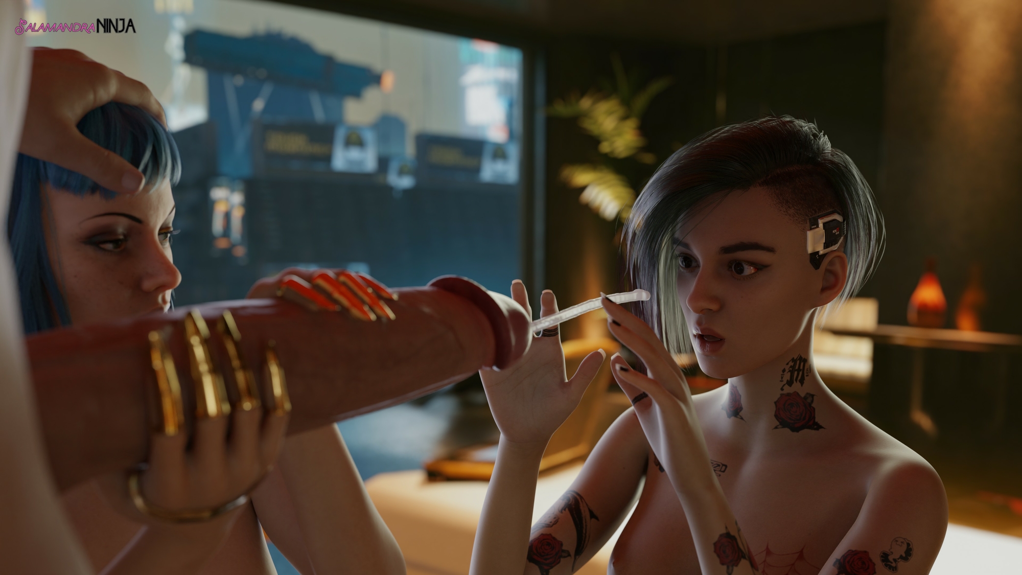 Judy Evelyn and a Huge Cock Cyberpunk2077 Judy Alvarez Evelyn Parker Big Cock Cum Lesbian 8