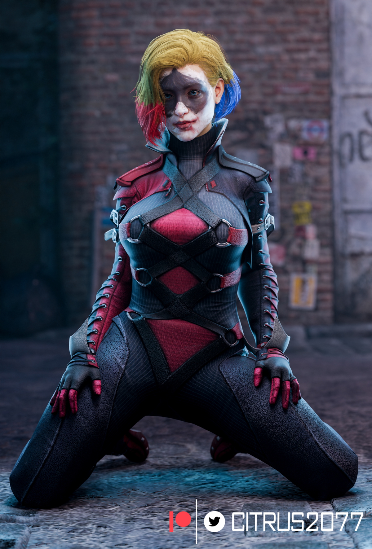 Harley Quinn Pinups (Gotham Knights) Gotham Knights Harley Quinn Pale Skinned Female Big Ass Pose Naked Sexy Pinup Ass Thighs Clothed Breasts Tits Boobs Big Tits