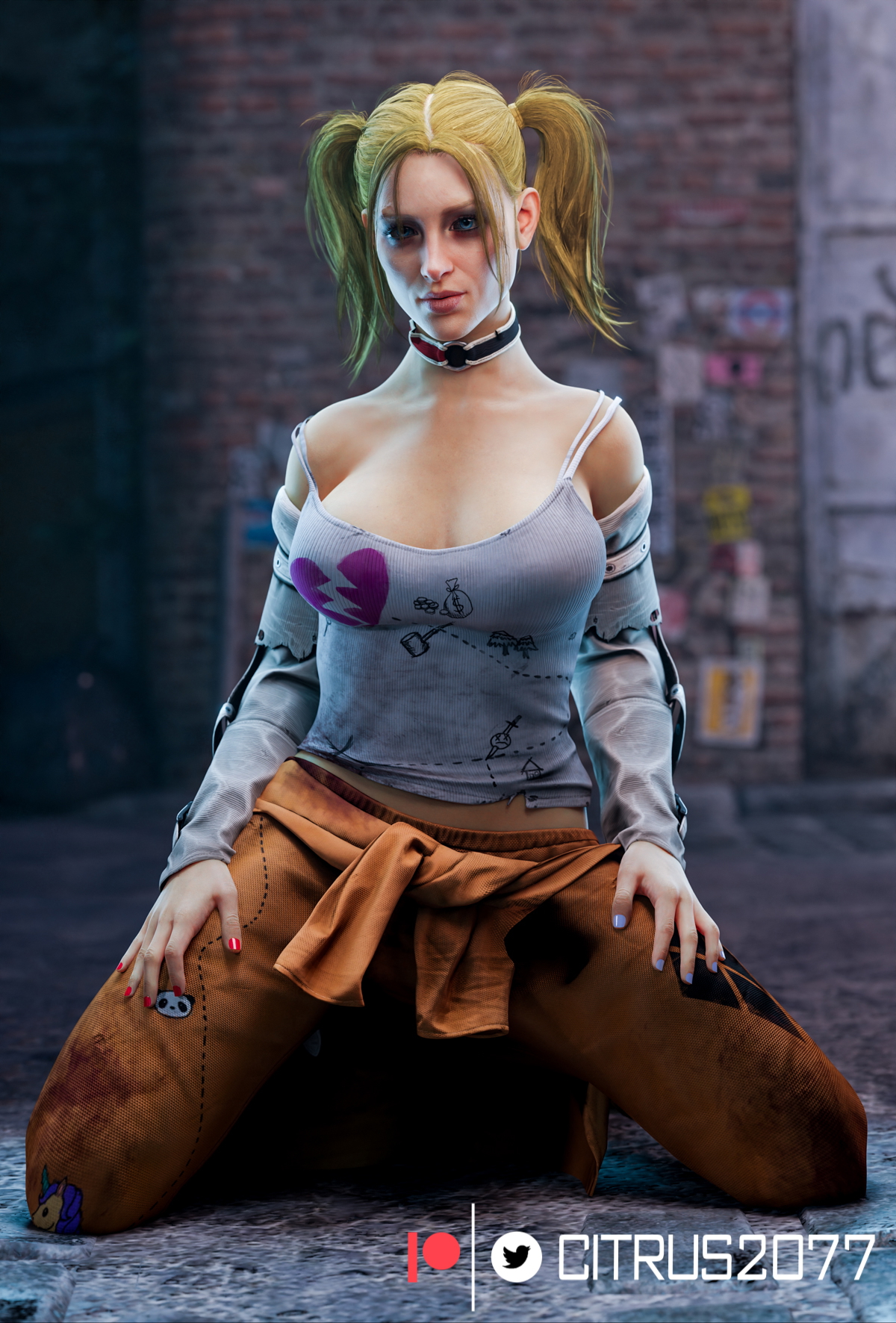 Harley Quinn Pinups (Gotham Knights) Gotham Knights Harley Quinn Pale Skinned Female Big Ass Pose Naked Sexy Pinup Ass Thighs Clothed Breasts Tits Boobs Big Tits 2