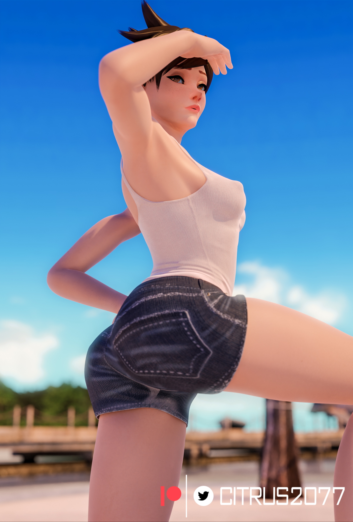 Tracer and Pharah Beach Time Tracer Pharah Overwatch Pale Skinned Female Big Ass Pose Naked Sexy Pinup Ass Thighs Clothed Breasts Tits Boobs Big Tits Sex Vaginal Vaginal Penetration Vaginal Sex 5