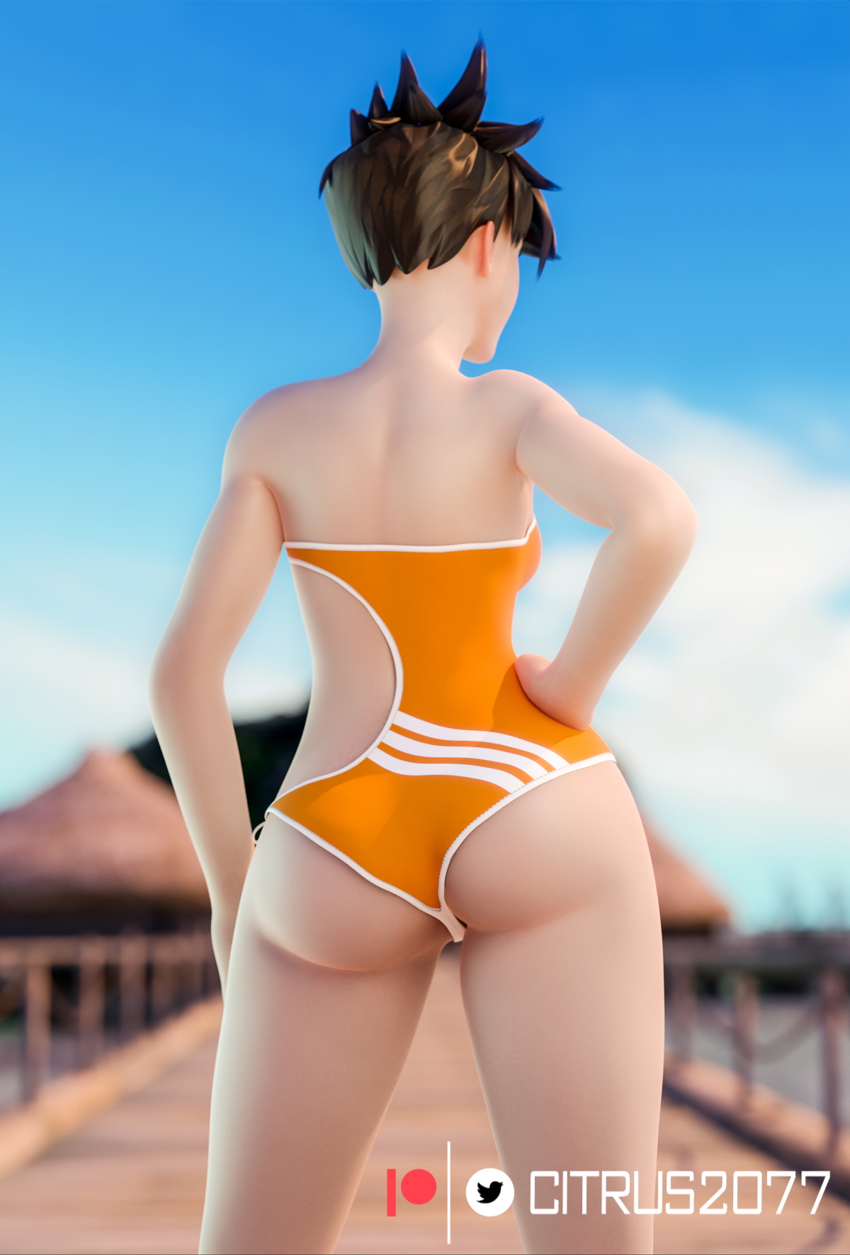 Tracer and Pharah Beach Time Tracer Pharah Overwatch Pale Skinned Female Big Ass Pose Naked Sexy Pinup Ass Thighs Clothed Breasts Tits Boobs Big Tits Sex Vaginal Vaginal Penetration Vaginal Sex 7