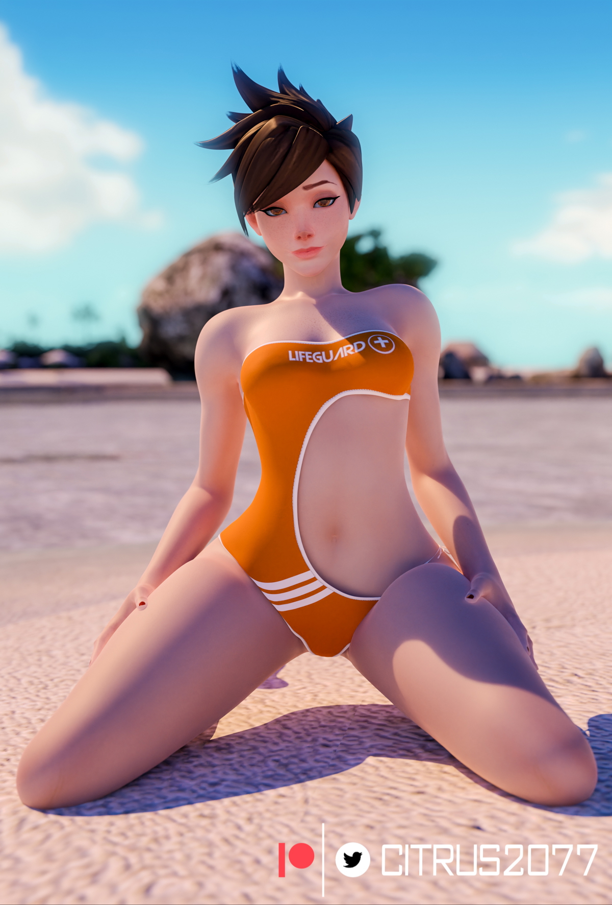 Tracer and Pharah Beach Time Tracer Pharah Overwatch Pale Skinned Female Big Ass Pose Naked Sexy Pinup Ass Thighs Clothed Breasts Tits Boobs Big Tits Sex Vaginal Vaginal Penetration Vaginal Sex 9
