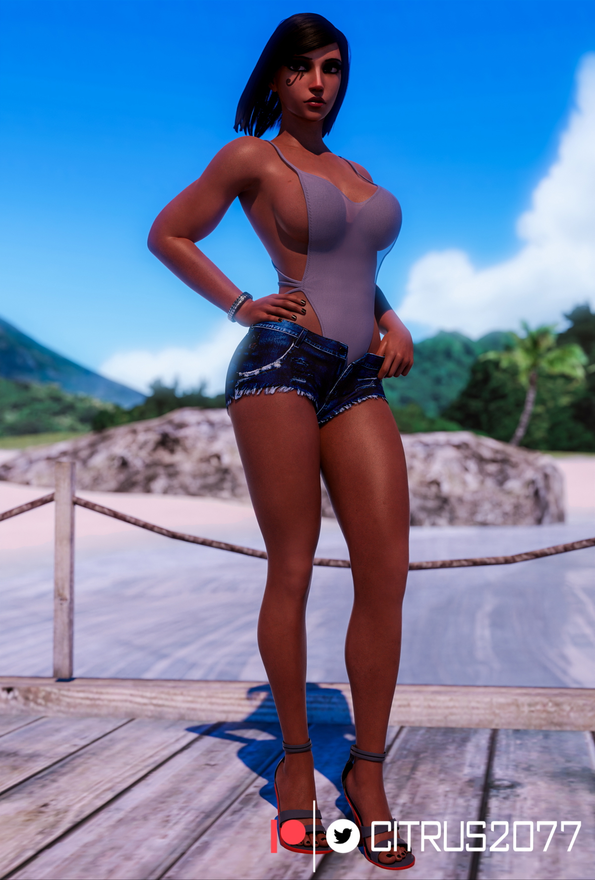 Tracer and Pharah Beach Time Tracer Pharah Overwatch Pale Skinned Female Big Ass Pose Naked Sexy Pinup Ass Thighs Clothed Breasts Tits Boobs Big Tits Sex Vaginal Vaginal Penetration Vaginal Sex 11
