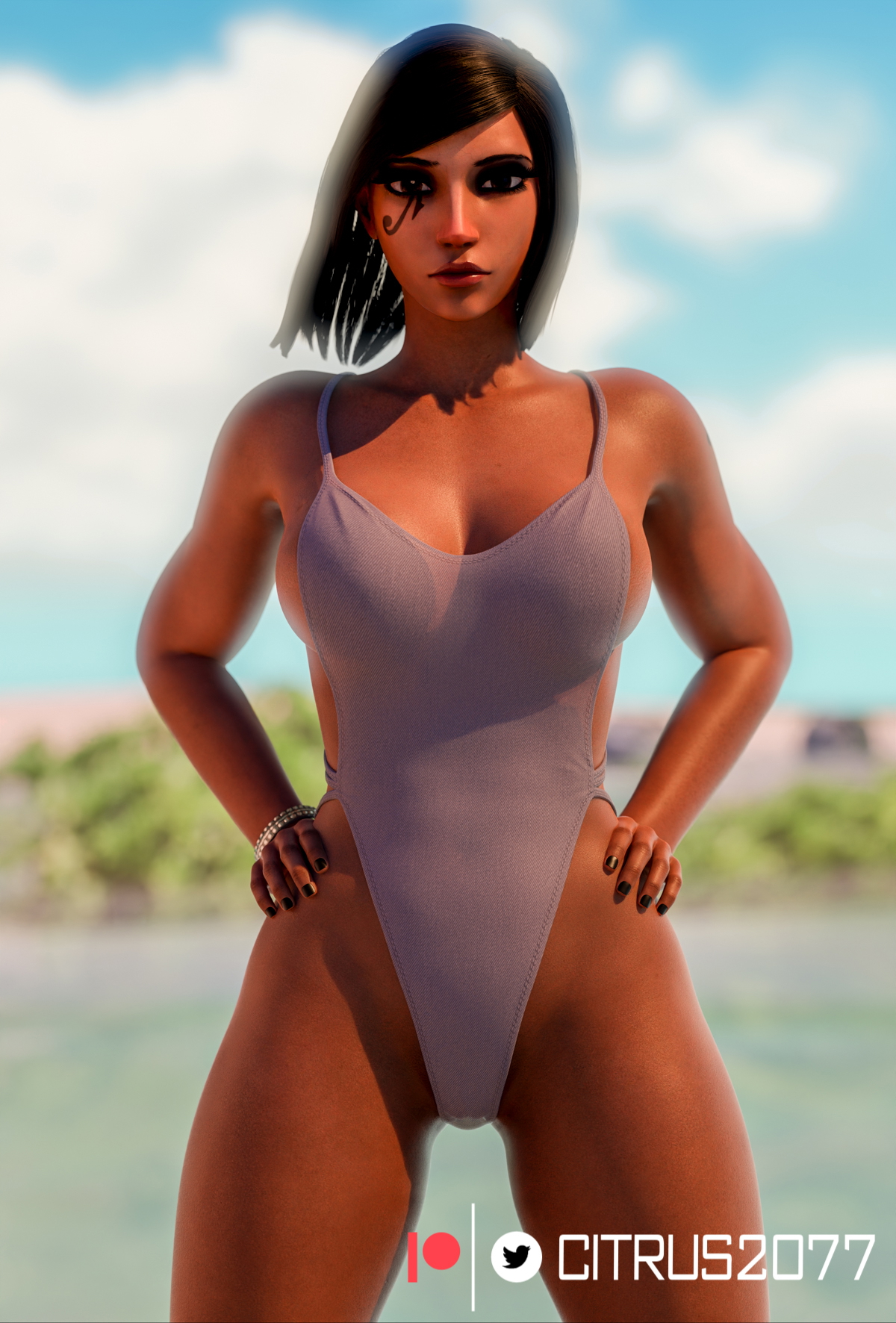 Tracer and Pharah Beach Time Tracer Pharah Overwatch Pale Skinned Female Big Ass Pose Naked Sexy Pinup Ass Thighs Clothed Breasts Tits Boobs Big Tits Sex Vaginal Vaginal Penetration Vaginal Sex 16