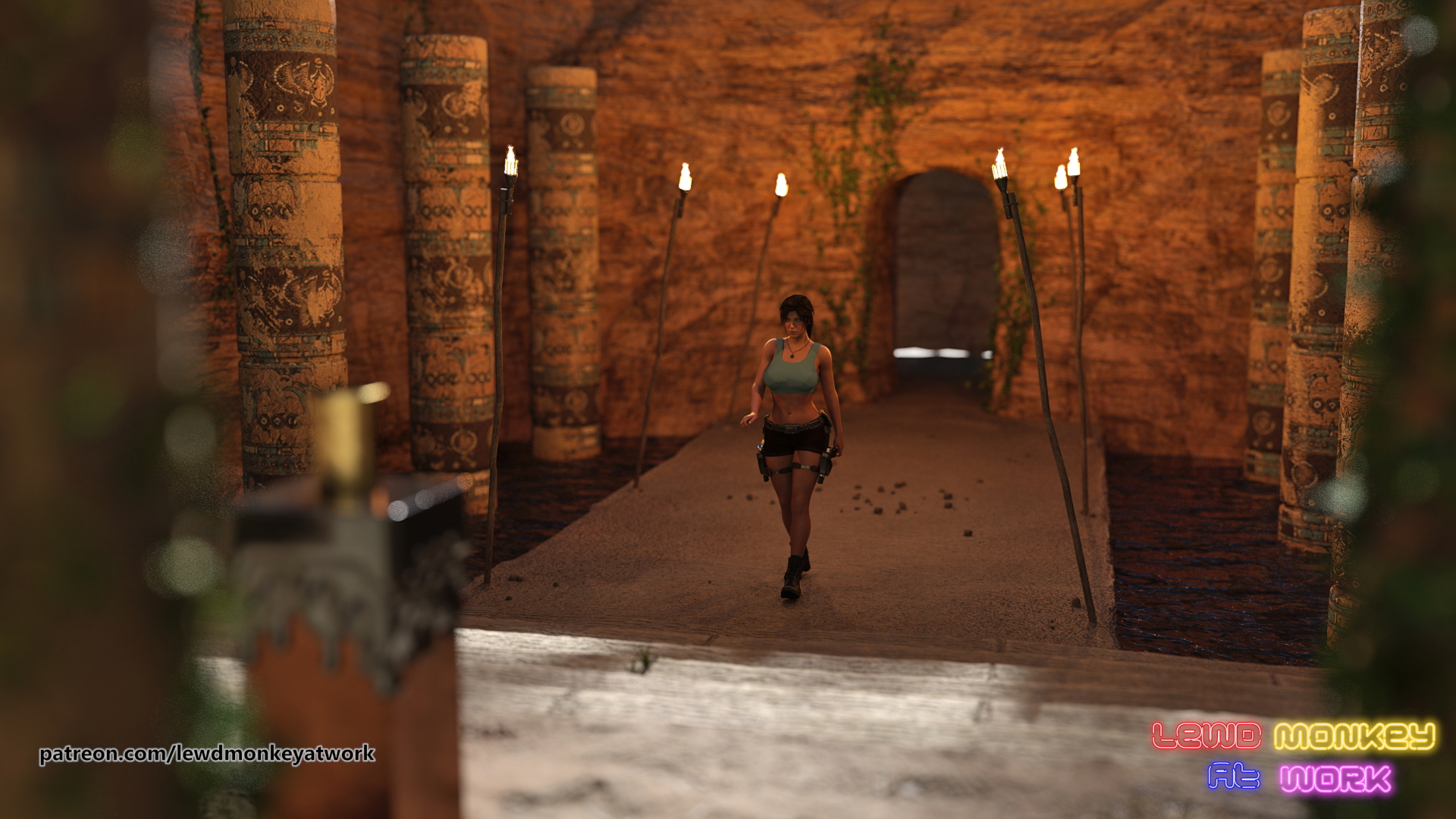 Lara Croft - Rumble in the Jungle Lara Croft Tomb Raider Pinup Sexy Nude Big Tits Big Ass Sex Pussy Render