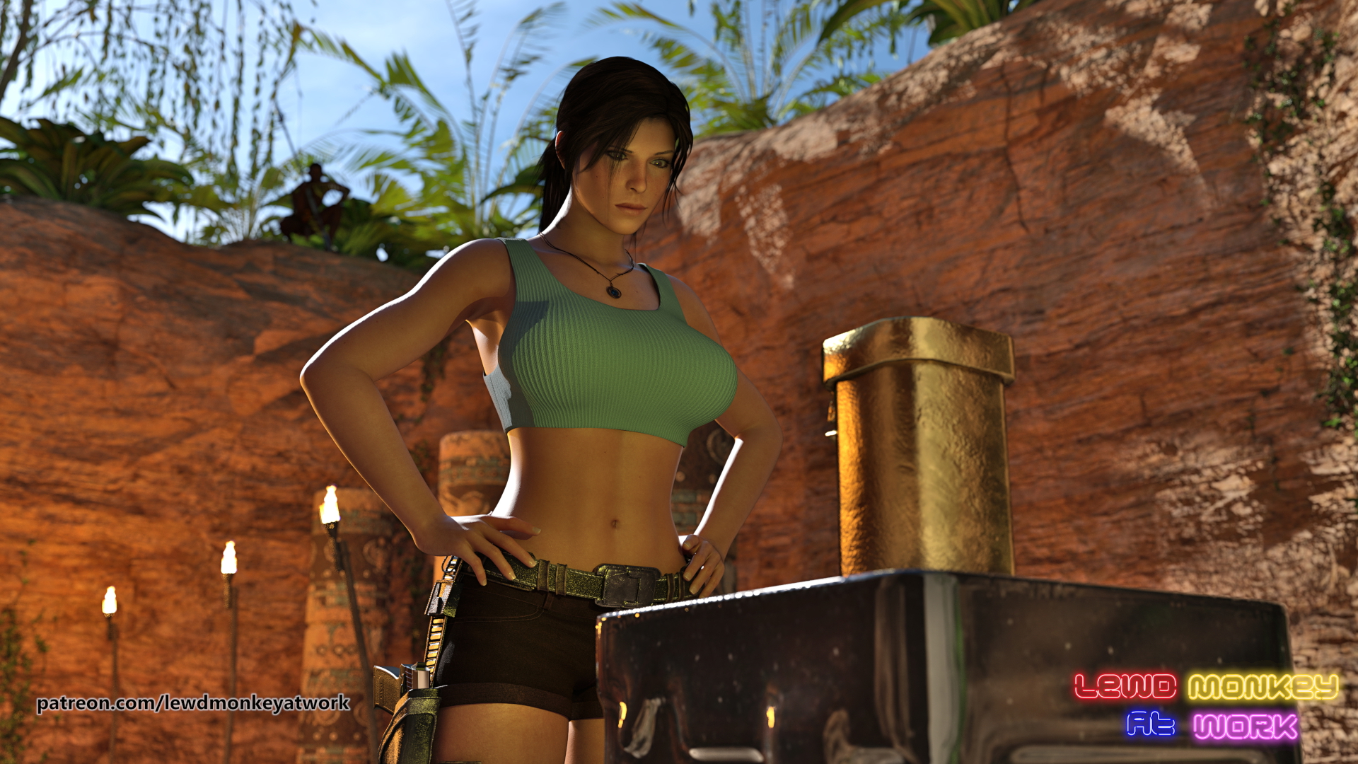 Lara Croft - Rumble in the Jungle Lara Croft Tomb Raider Pinup Sexy Nude Big Tits Big Ass Sex Pussy Render 2