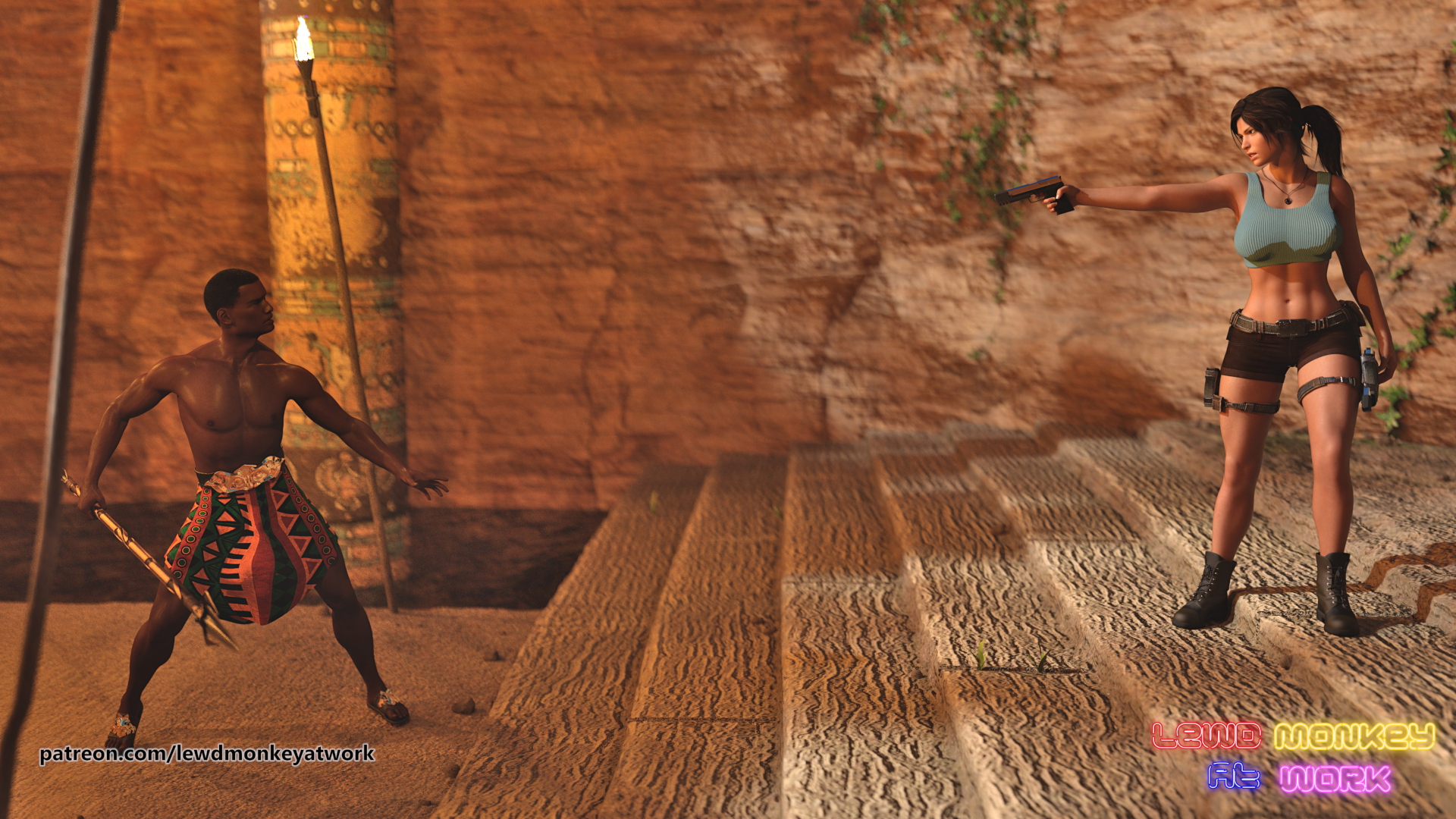 Lara Croft - Rumble in the Jungle Lara Croft Tomb Raider Pinup Sexy Nude Big Tits Big Ass Sex Pussy Render 4