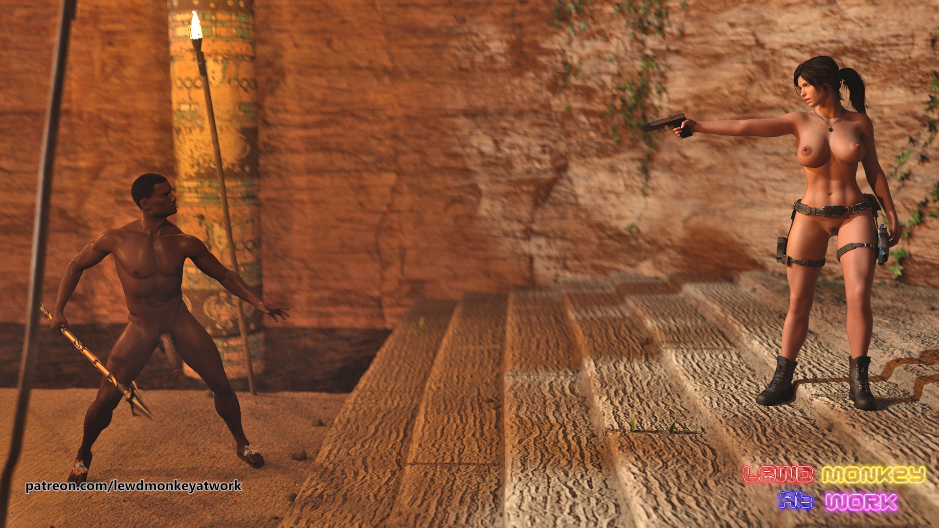 Lara Croft - Rumble in the Jungle Lara Croft Tomb Raider Pinup Sexy Nude Big Tits Big Ass Sex Pussy Render 5