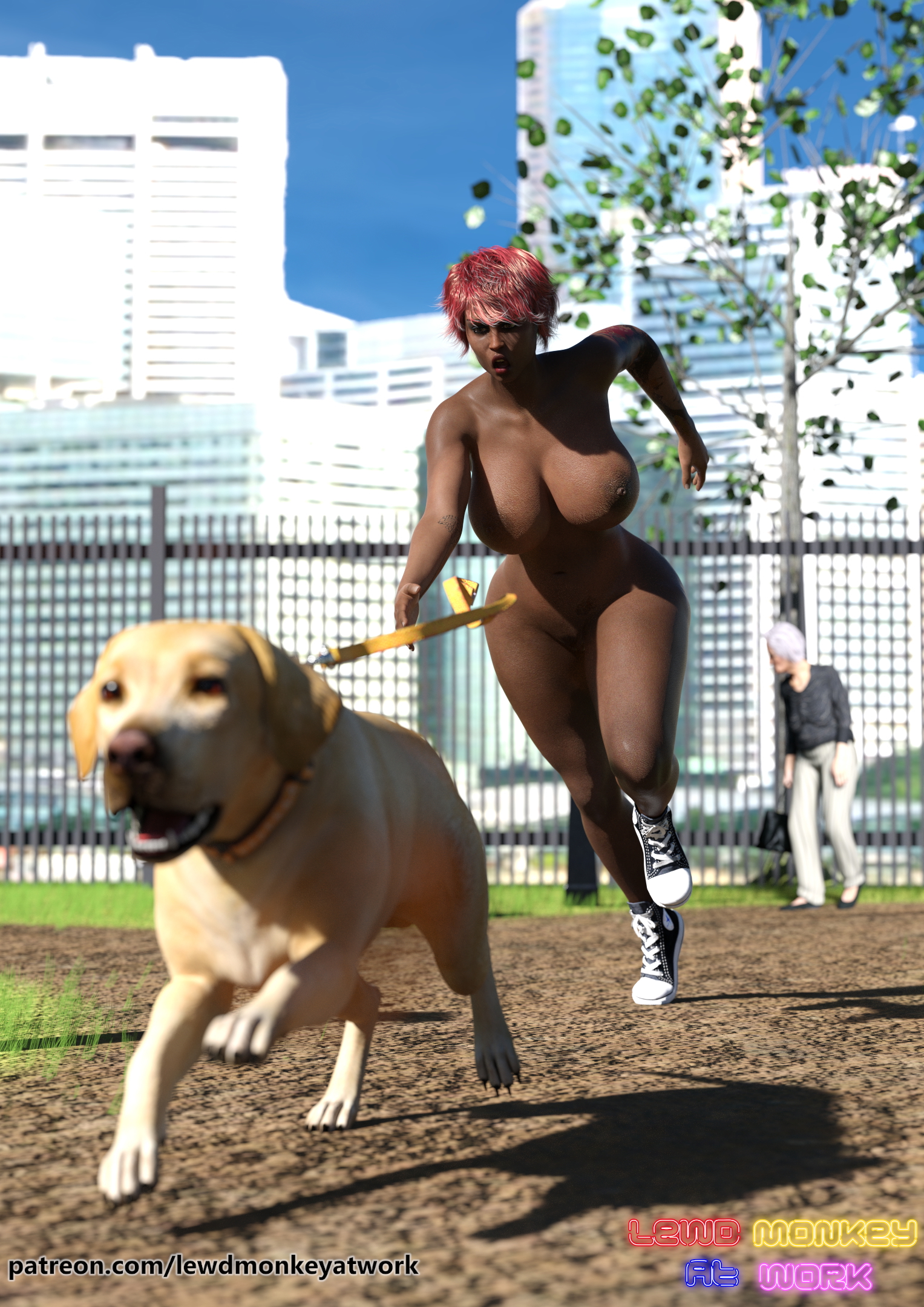 Tomika walks the dog  Pinup Sexy Nude Big Tits Big Ass Pussy Render 3