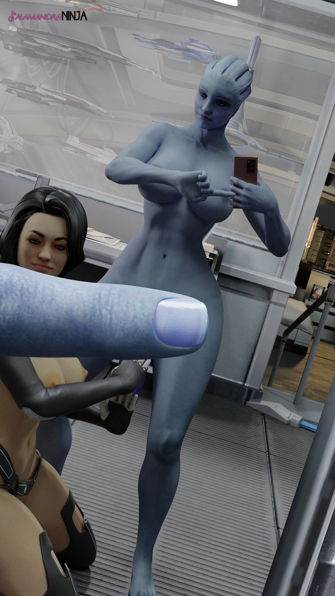 Liara One Finger Selfie Challenge Liara Mass Effect Asari (mass Effect) Miranda Lawson Futanari Big Cock 2