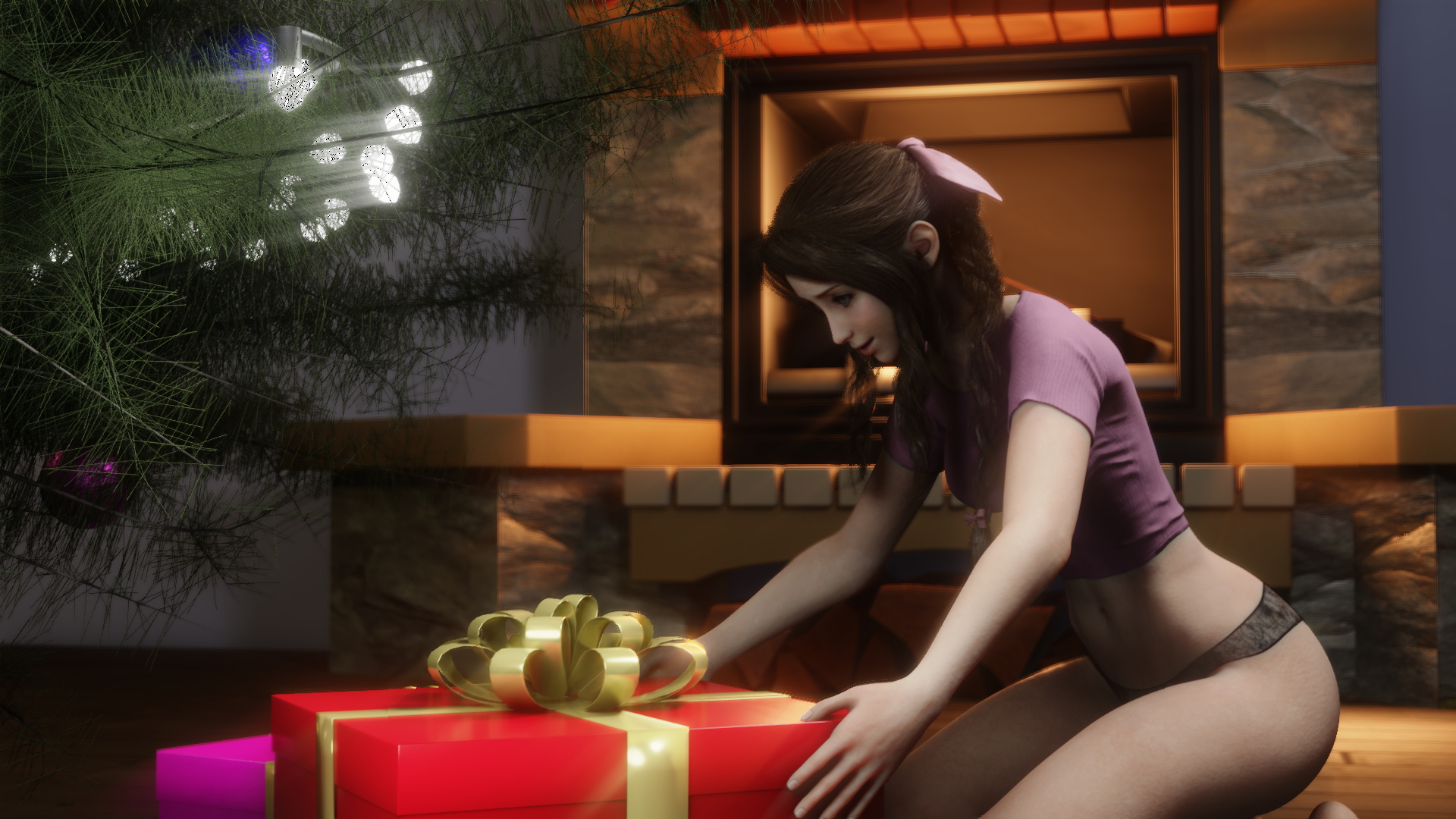 Aerith sets out a present Aerith Gainsborough Aerith Gainsborough Final Fantasy Final Fantasy 7 Remake Final Fantasy VII Final Fantasy 7 Boobs Breasts Natural Boobs Natural Tits 3d Girl Huge Tits Christmas