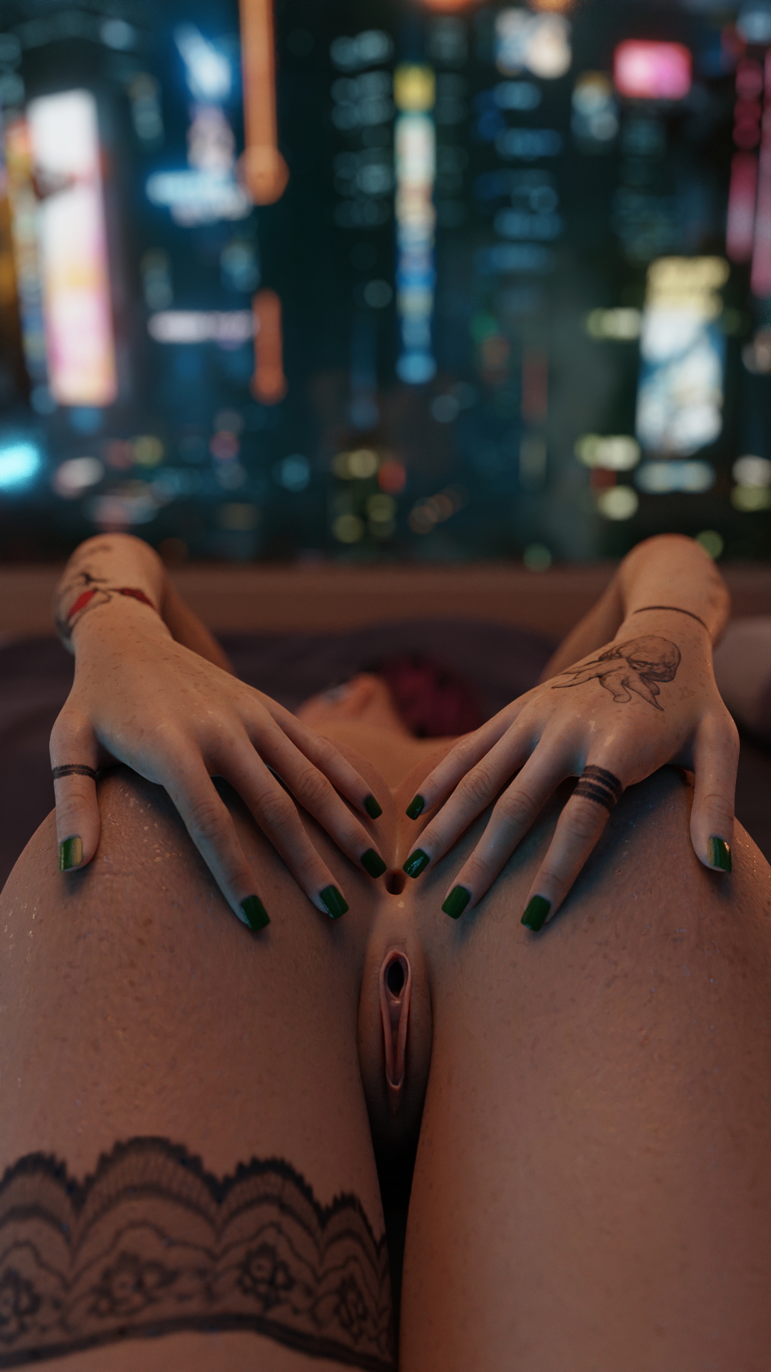 The best view of Night City! Cyberpunk2077 Judy Alvarez Cyberpunk Anal Vaginal Solo Tattoo