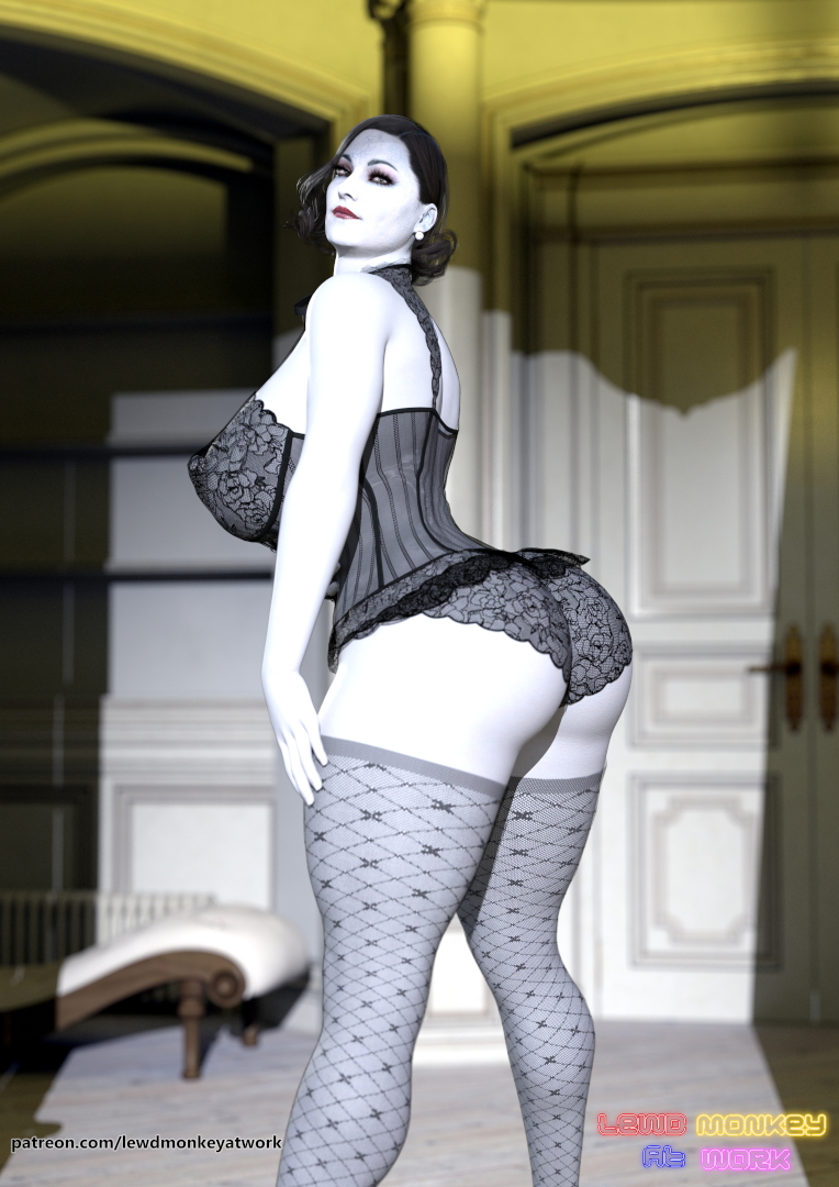 Lady D Moonlight Lady Dimitrescu Resident Evil Resident Evil 8: Village Pinup Sexy Nude Big Tits Big Ass Pussy Render 2