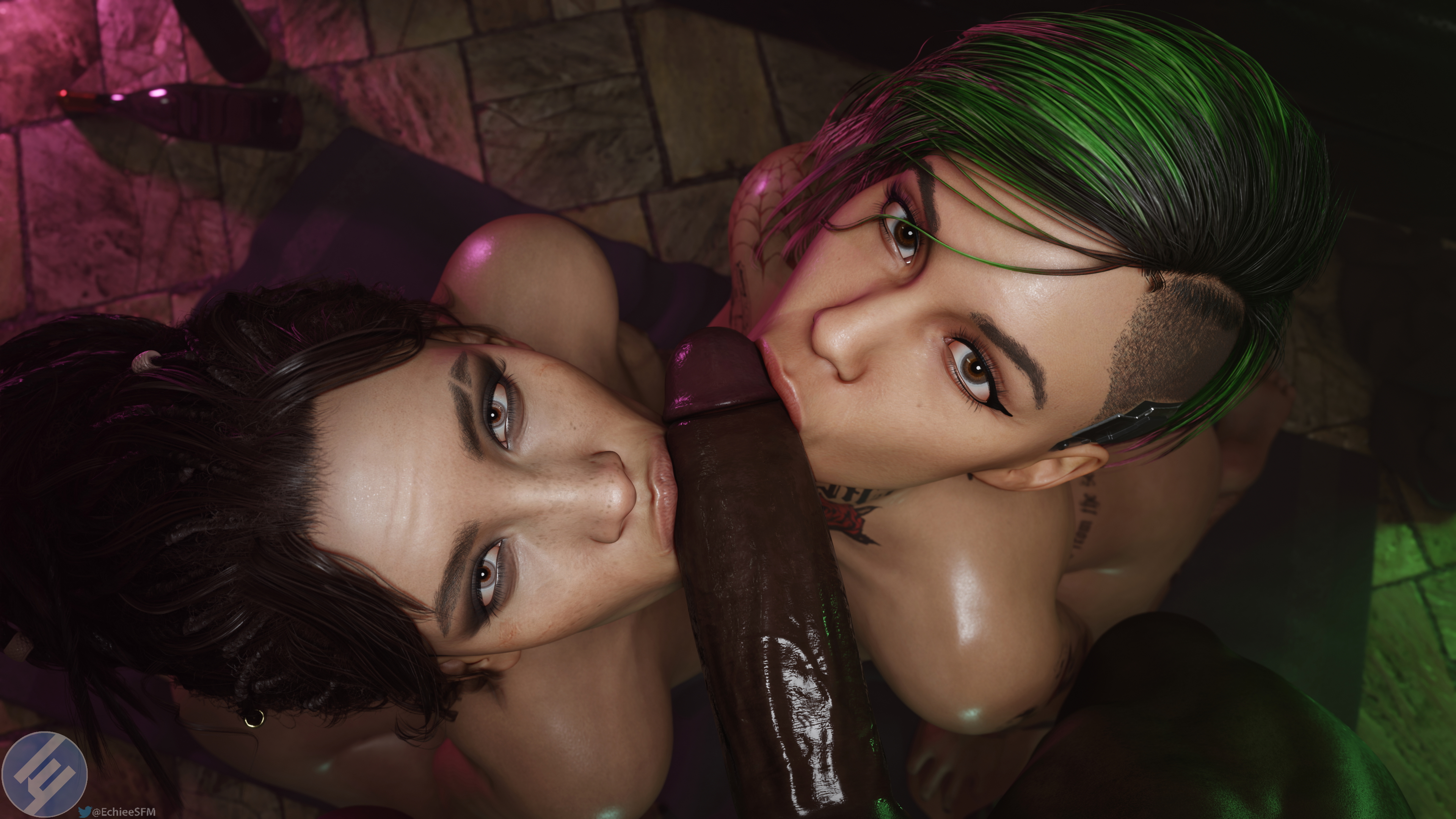 Why have one  when you could have both Panam Palmer Judy Alvarez Cyberpunk2077 Pov Lips Kissing Cock Eye Contact 2
