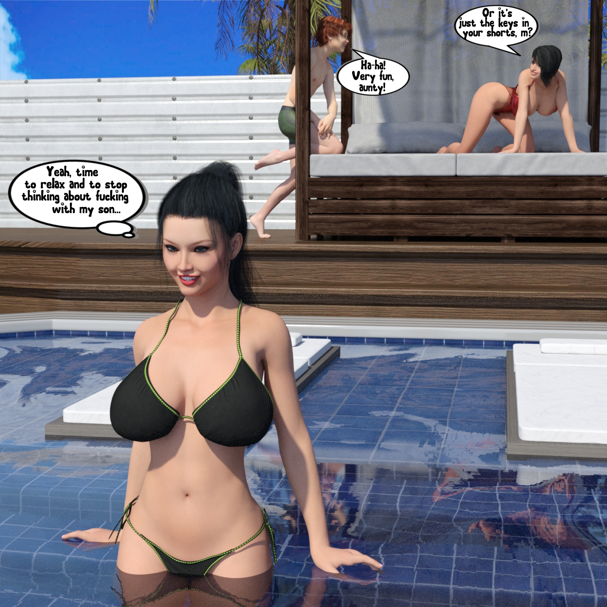 Family Weekend (Comic Version)  Incest Threesome Mom Aunty Beach Big Ass Bikini Incest Story Incest Story Game Group Sex 16