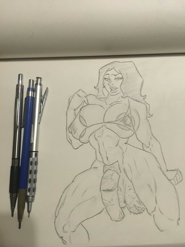 Uma Pinup Sketch 2d Futanari Futa Horsecock Pinup Muscular Girl Musclegirl