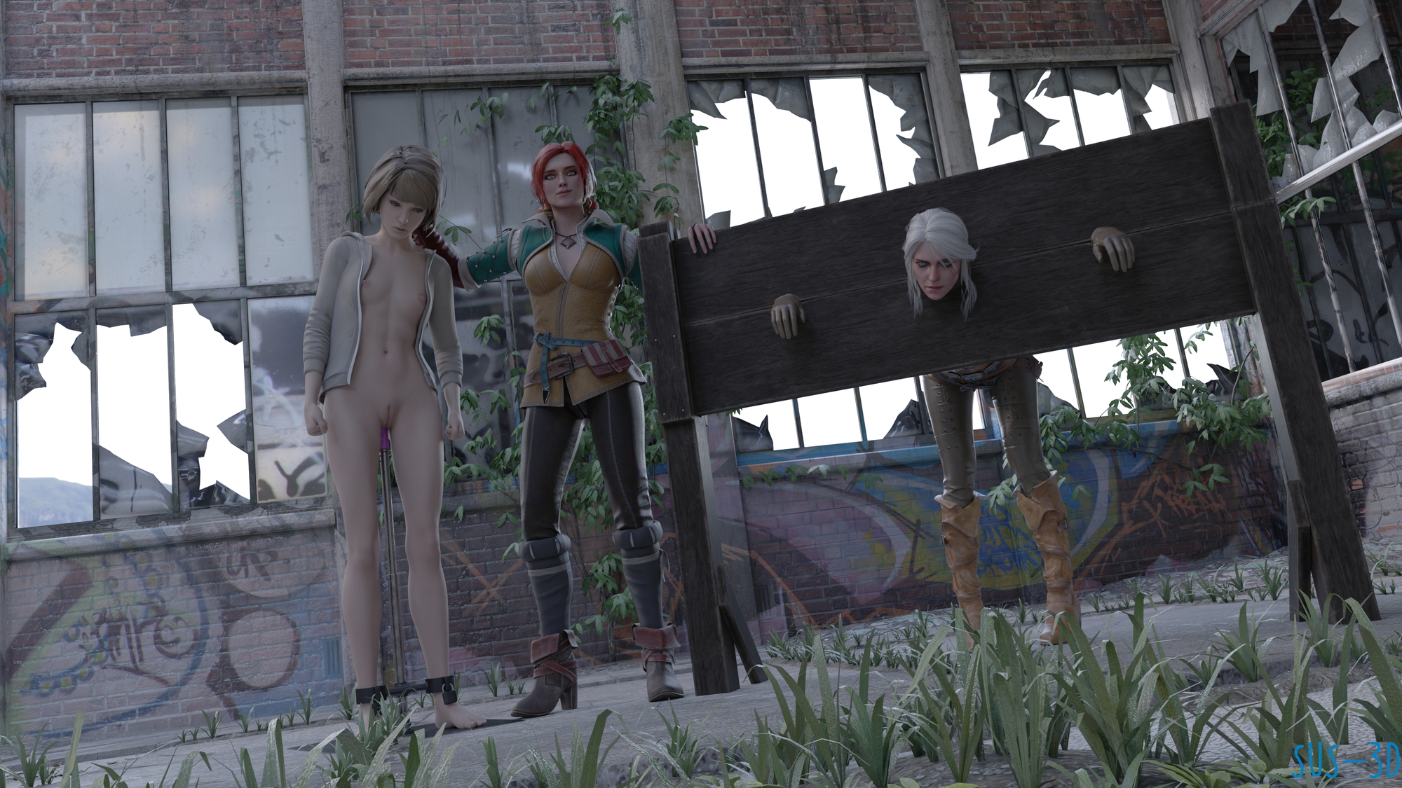Triss with Ciri and Max are going to do some hardcore stuff Ciri (The Witcher) Triss Merigold Max Caulfield The Witcher Naked Nude Threesome Sex Chained Bondage