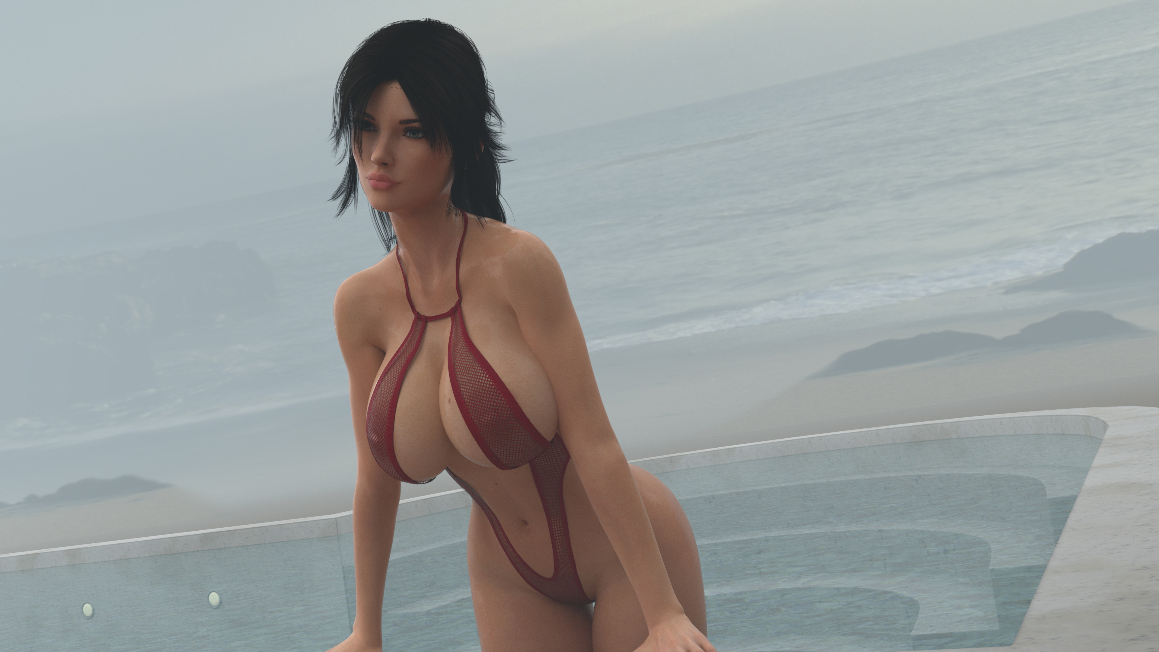 Caroline at the pool - Milfy City  Hot Photorealistic Wet Swimsuit Sexy Big Tits Big Ass