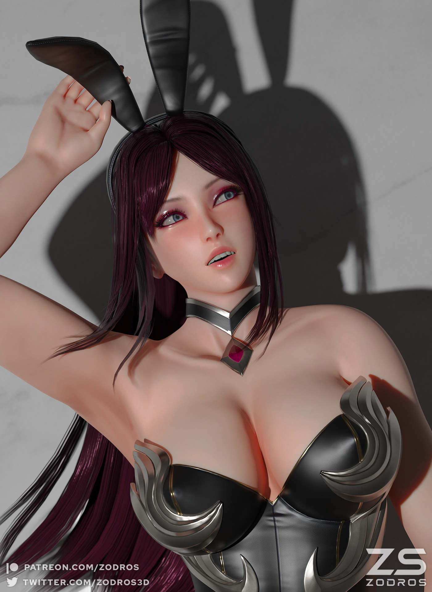 BUNNY IRELIA SHOOTING League Of Legends Irelia Bunny Bunny Suit Bunny Ears Big Tits Big boobs Necklace Red Hair