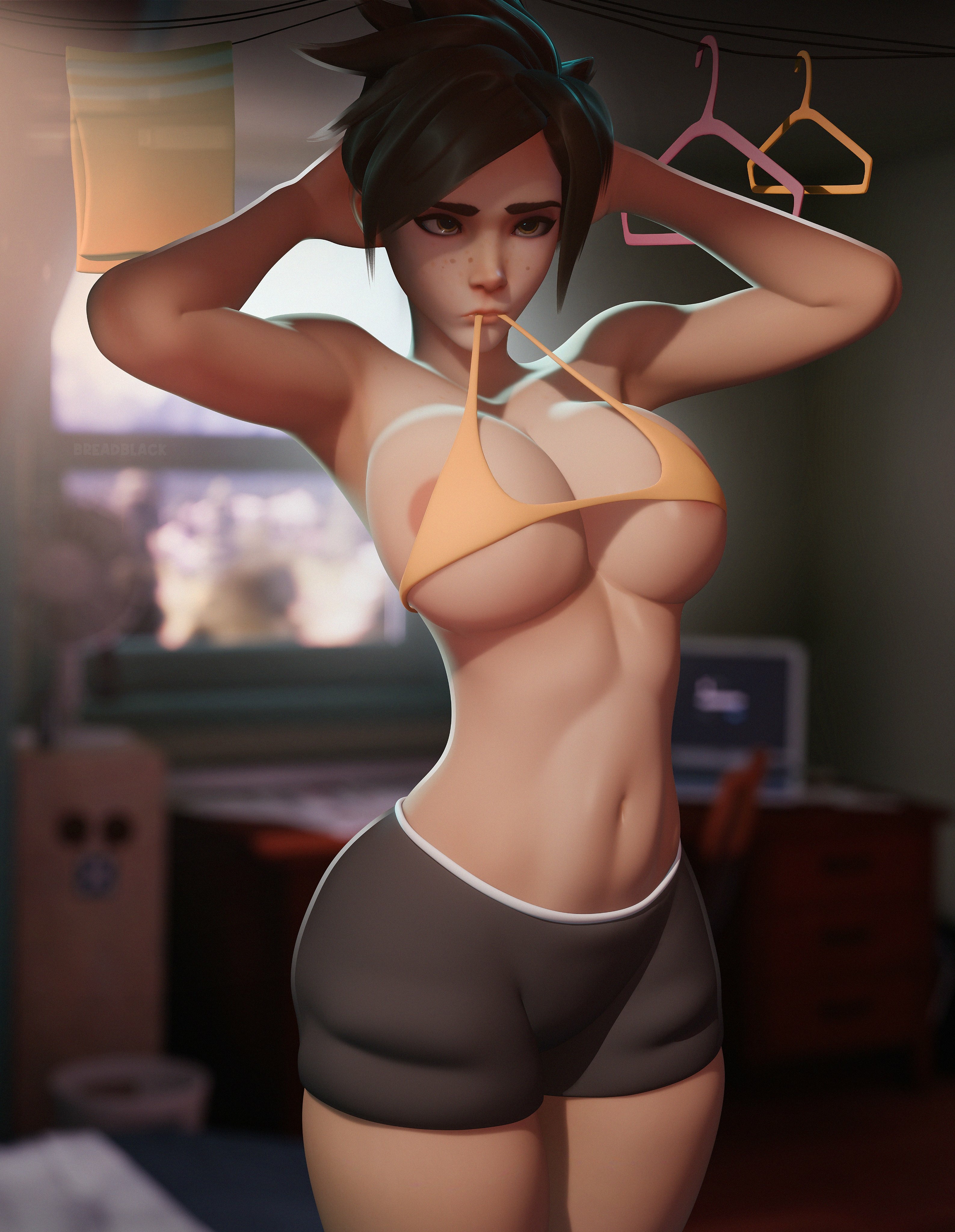 Tidying up 🥕 Tracer Overwatch Bikini Cute Sexy Hot Horny Face Boobs Big boobs 3d Porn
