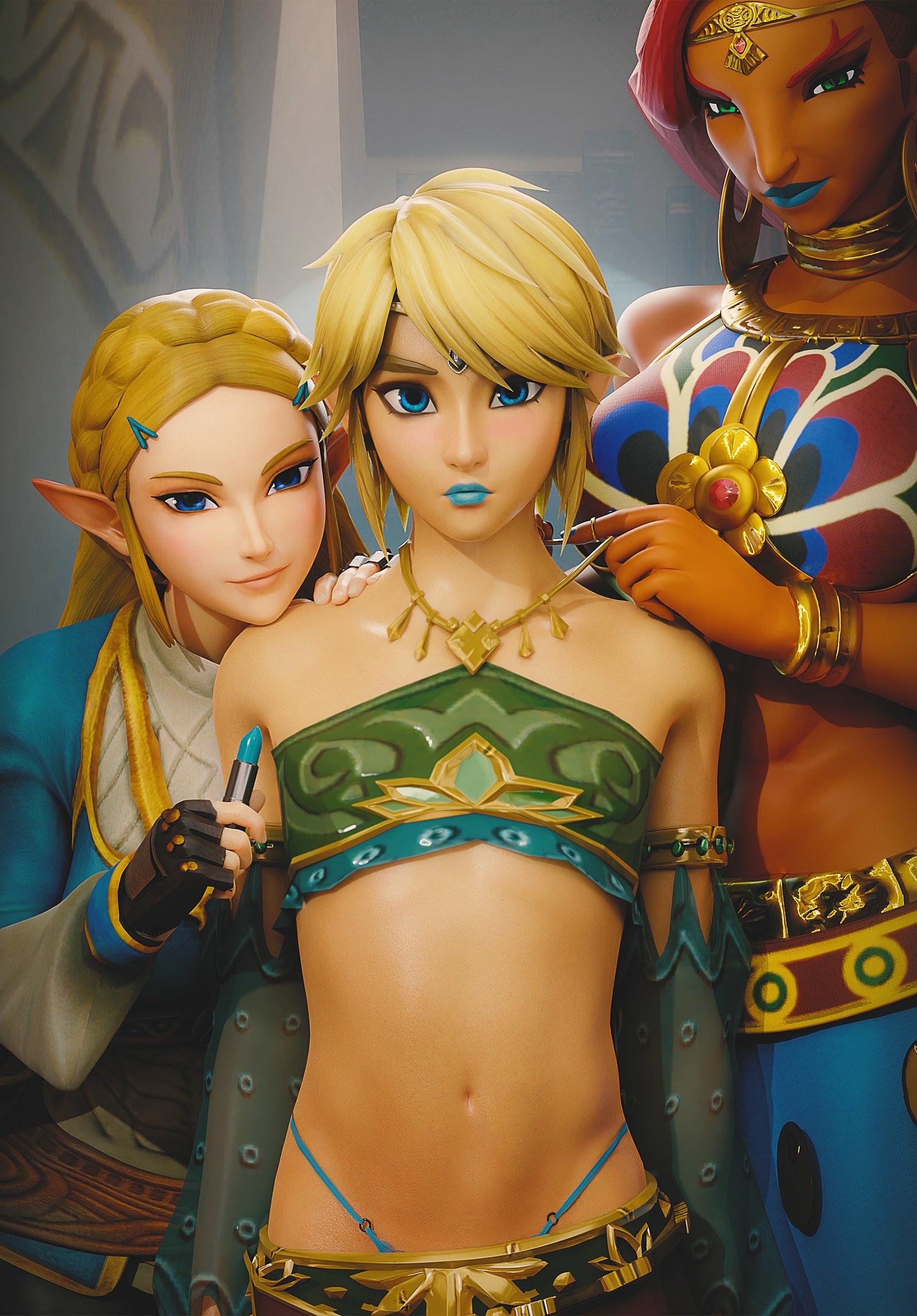 Three sexy pies Urbosa Link Legend Of Zelda Zelda Lingerie Panties Ass Sexy Horny Face 3d Porn