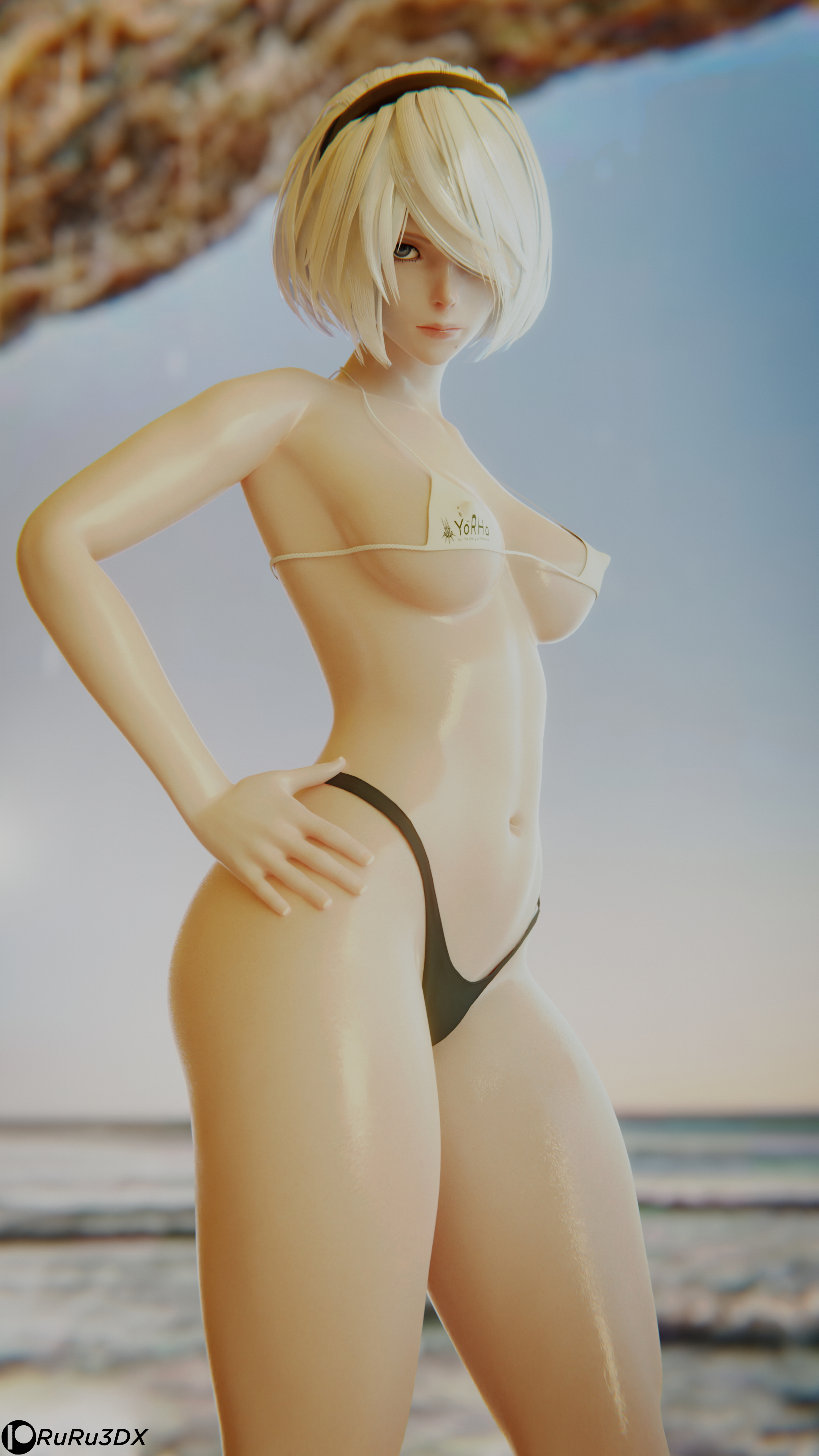 2B on the beach 2b Yorha2b Yorha 2b Nier Automata Nier (series) Nier Replicant Beach Summer 3d Porn Rule34
