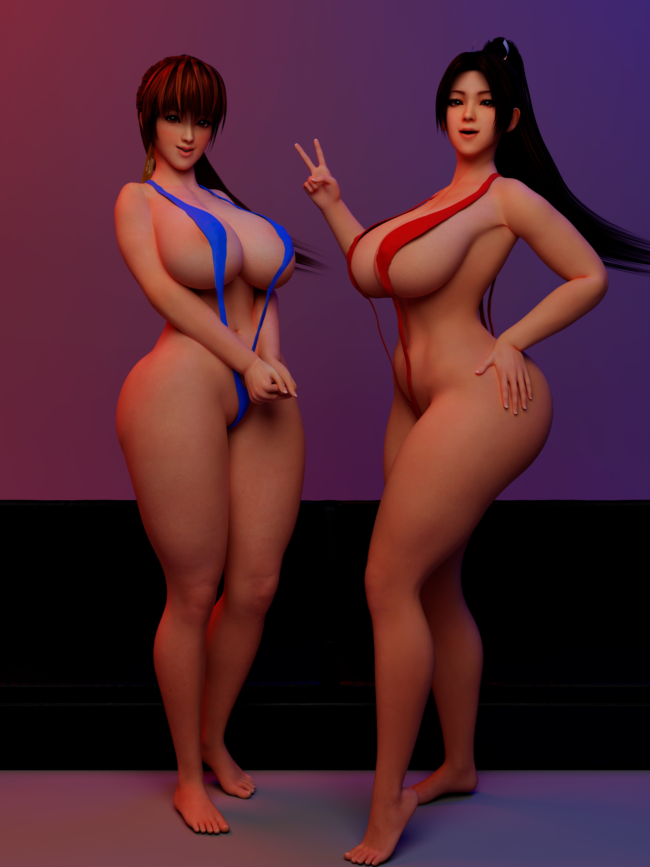 Arcade Fighting girls! 2/2 Mai Shiranui Kasumi (doa) Dead Or Alive Lingerie Back View Bikini Horny Face Naked Ass Big boobs Boobs Sexy 3d Porn
