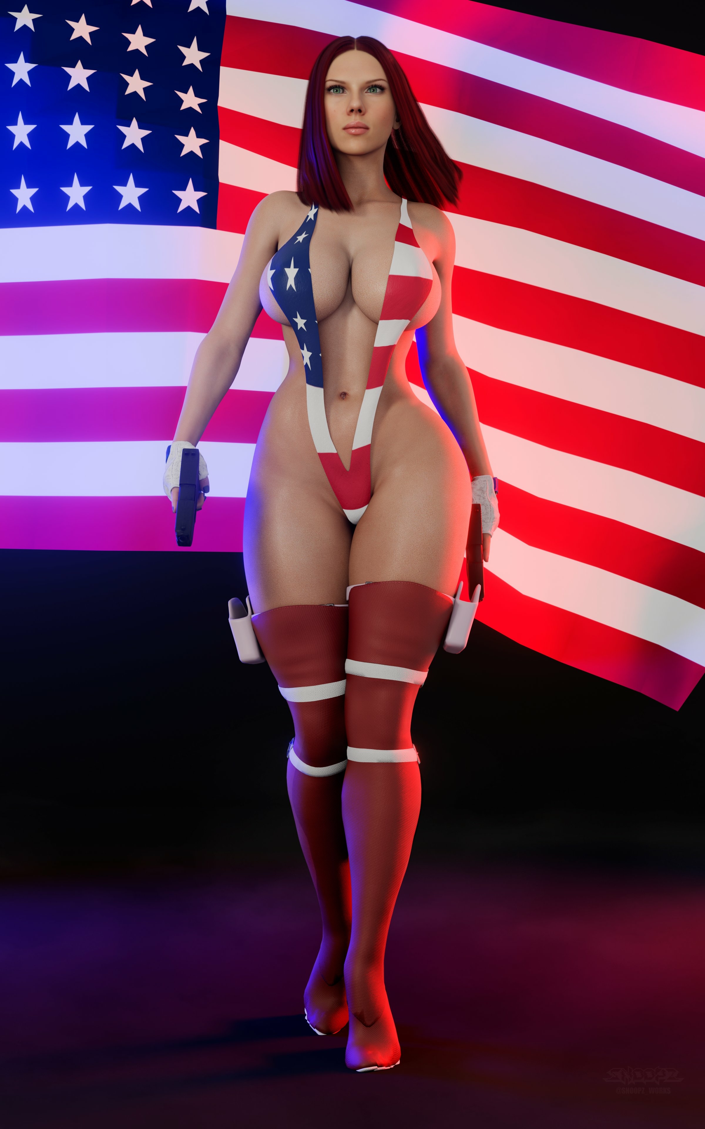 -Happy 4th of July! (Again) (Late)- Black Widow Avengers Lingerie Sexy Lingerie Ass Boobs Big boobs Horny Face Sexy 3d Porn
