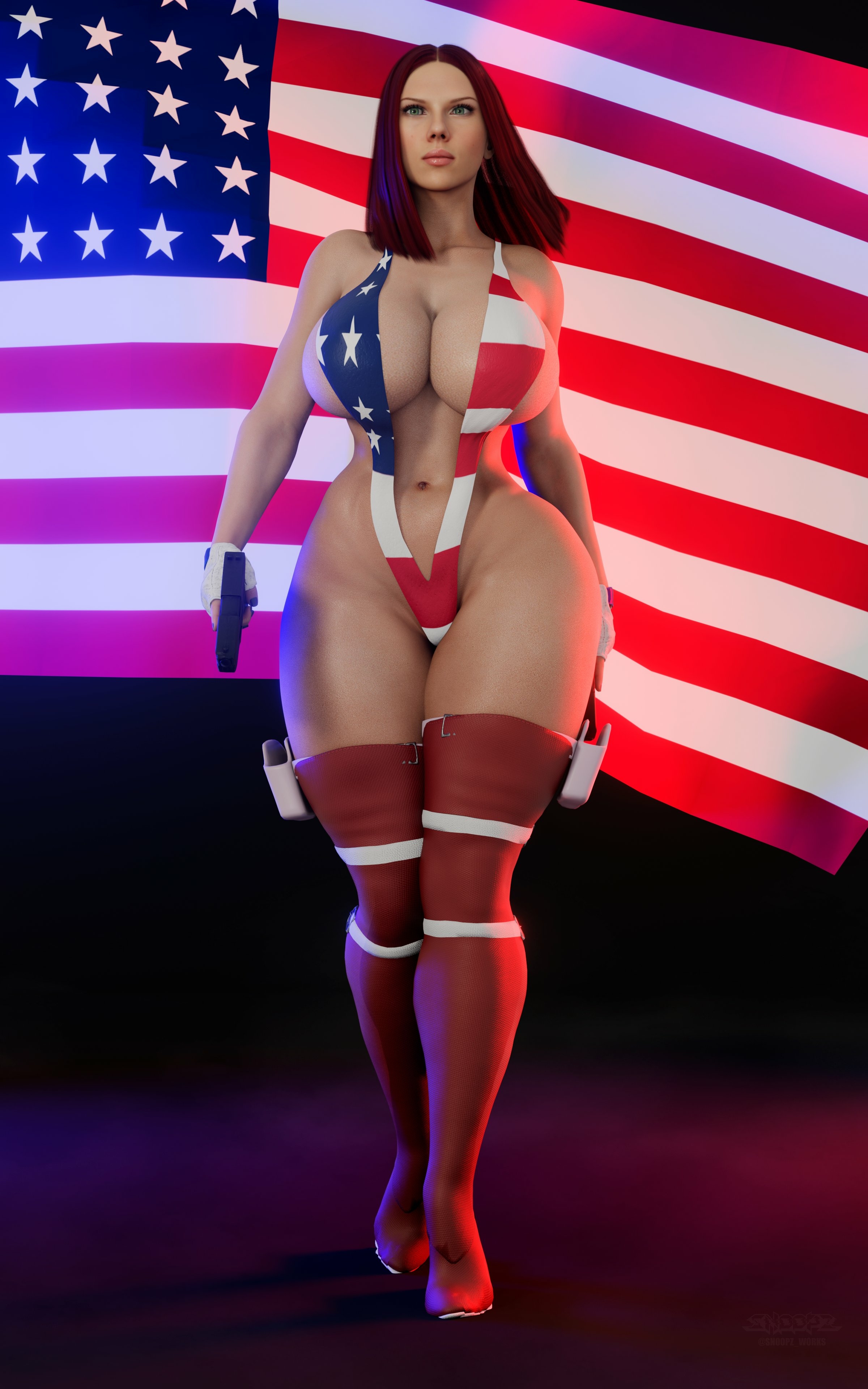 -Happy 4th of July! (THICC version)- Black Widow Avengers Lingerie Sexy Lingerie Ass Boobs Big boobs Horny Face Sexy 3d Porn 2