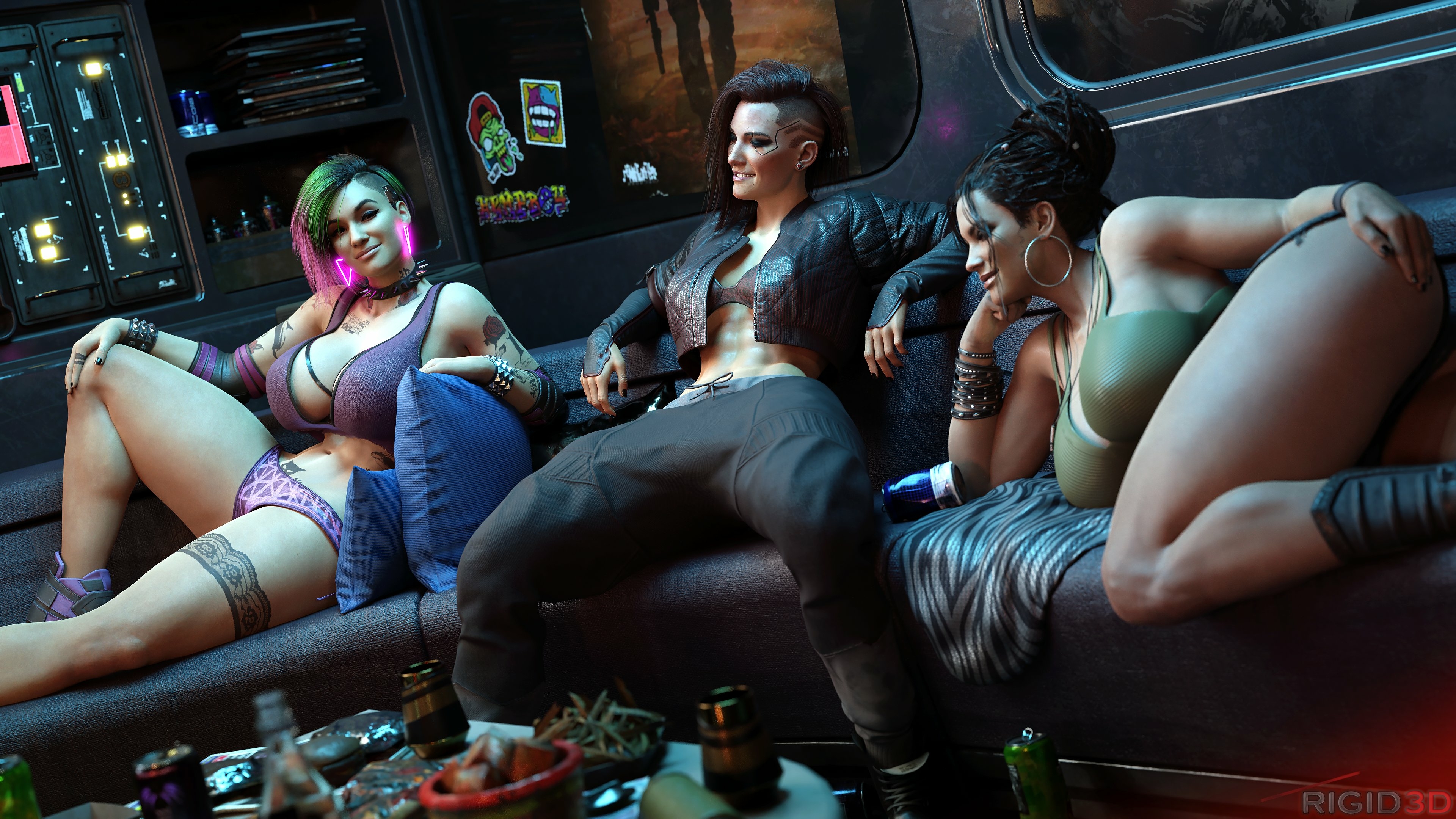 Just V and friends  doing friend things. Judy Alvarez Panam Palmer Valeria Cyberpunk2077 Futanari Futa Futa On Female Big Dick Blowjob Titjob Cum Dick Oral Sex Oral Nipples Boobs Sexy Horny Face 3d Porn