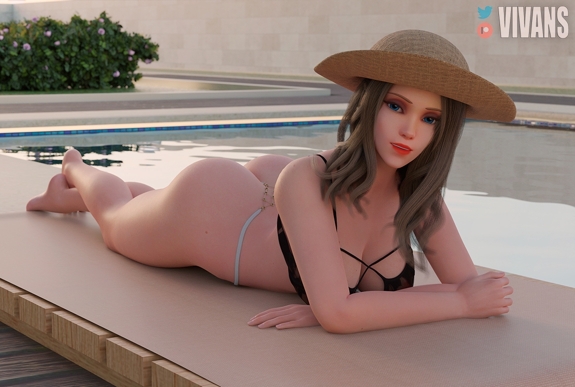 Mercy. Summertime Dreams 3 Overwatch Mercy Boobs Legs Nipples Thong Hips Ass Seduction Pool Bikini