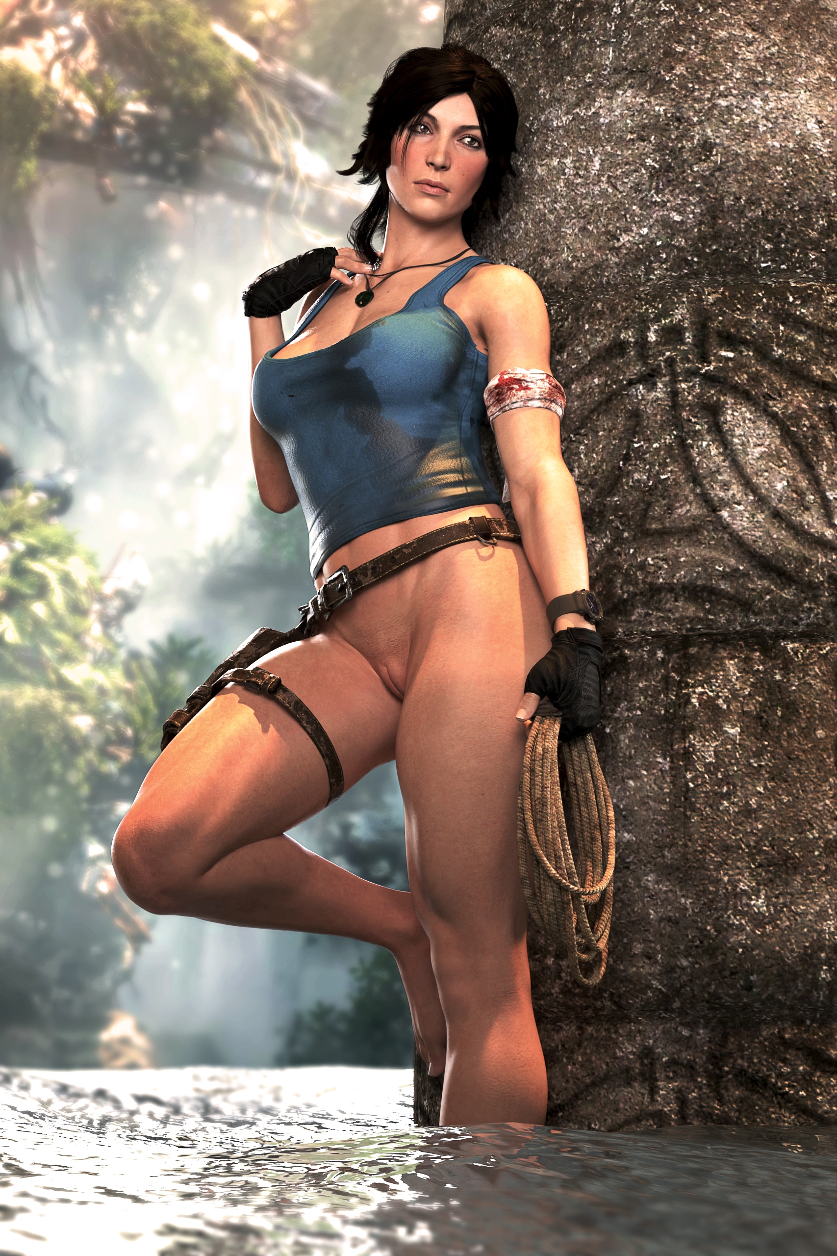 Lara Croft in the waterfalls Lara Croft Sexy Brunette Shaved Pussy Nakedfemale Naked Fully Naked Sexy Ass Wet Pussy Wet Shirt 5