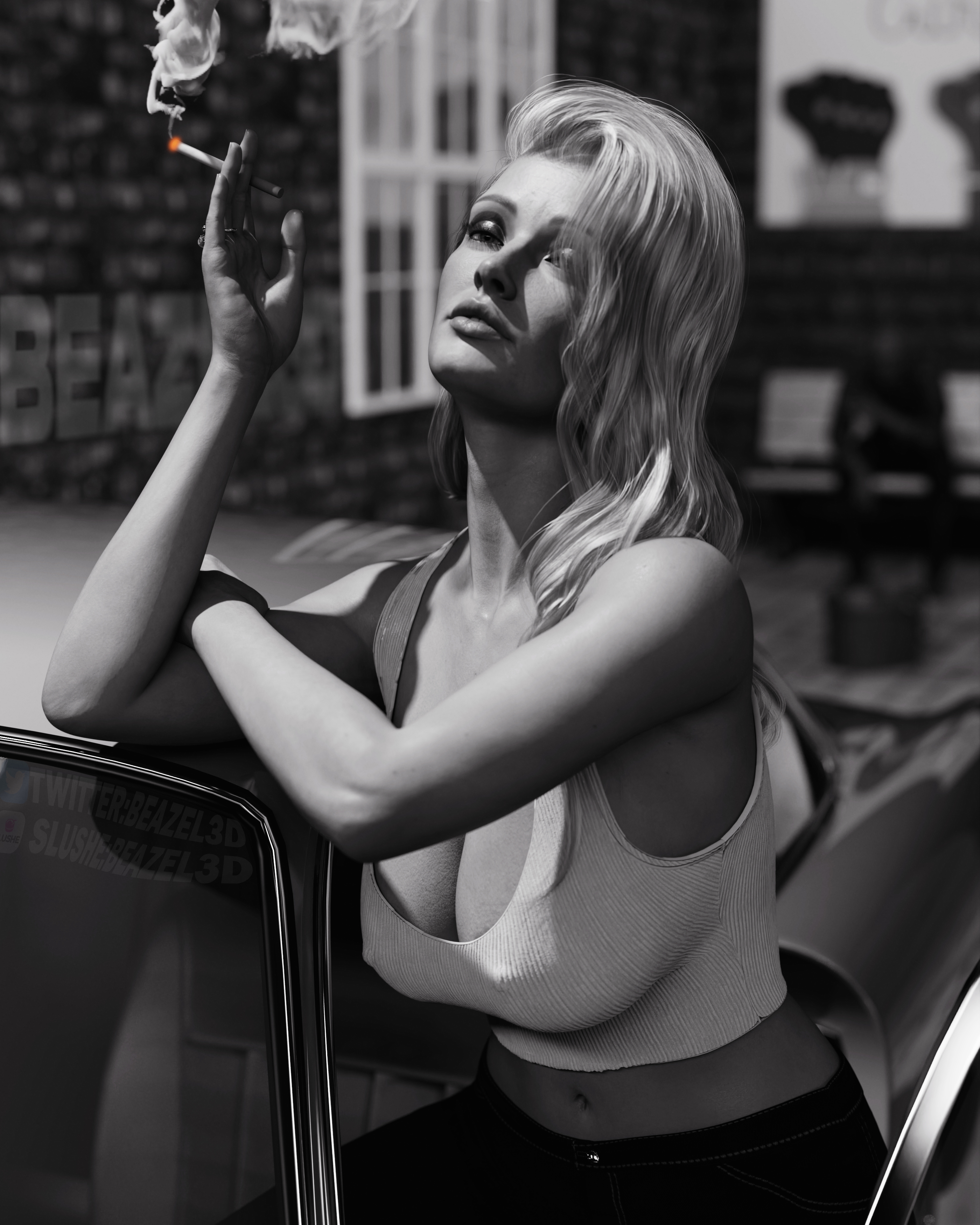 April s smokin ..  Solo Pinup Boobs Smoking