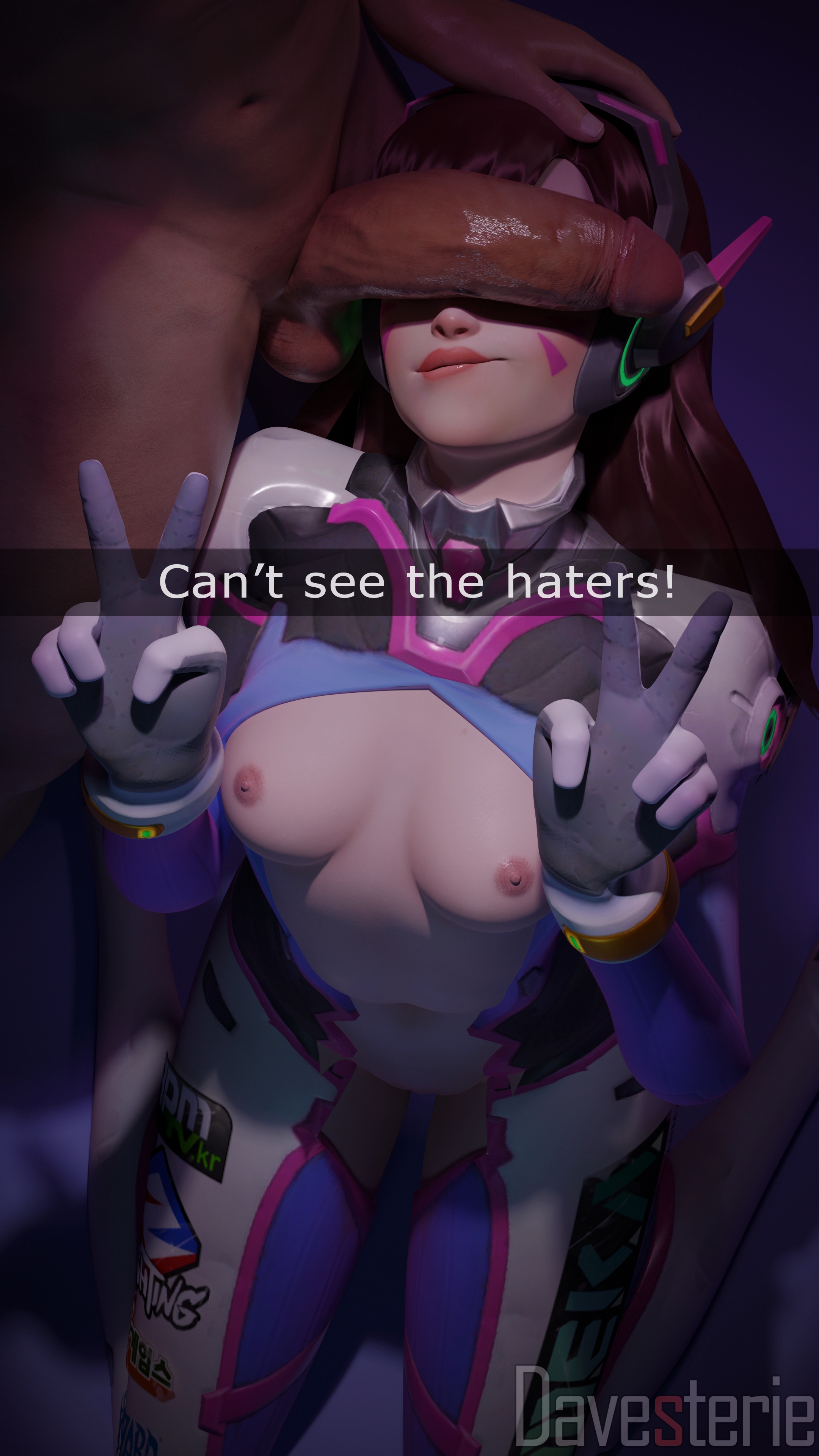 D.va cock on face Dva (overwatch) Overwatch V Big Cock Cock On Face Breasts Peace Sign Bodysuit Smirking