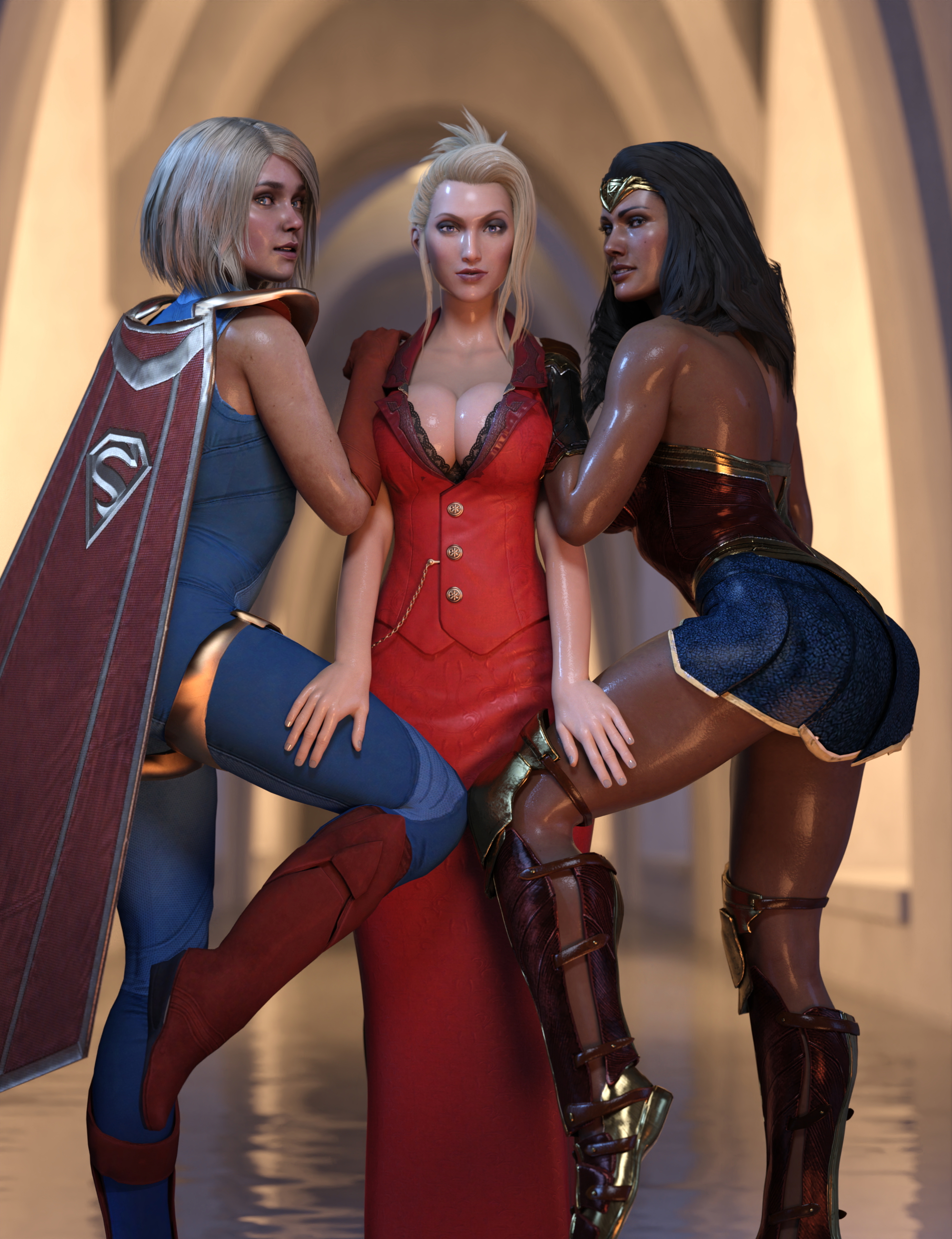 The Ladies SFW render Wonder Woman Supergirl Scarlet (final Fantasy Vii) Legs Thighs Oiled