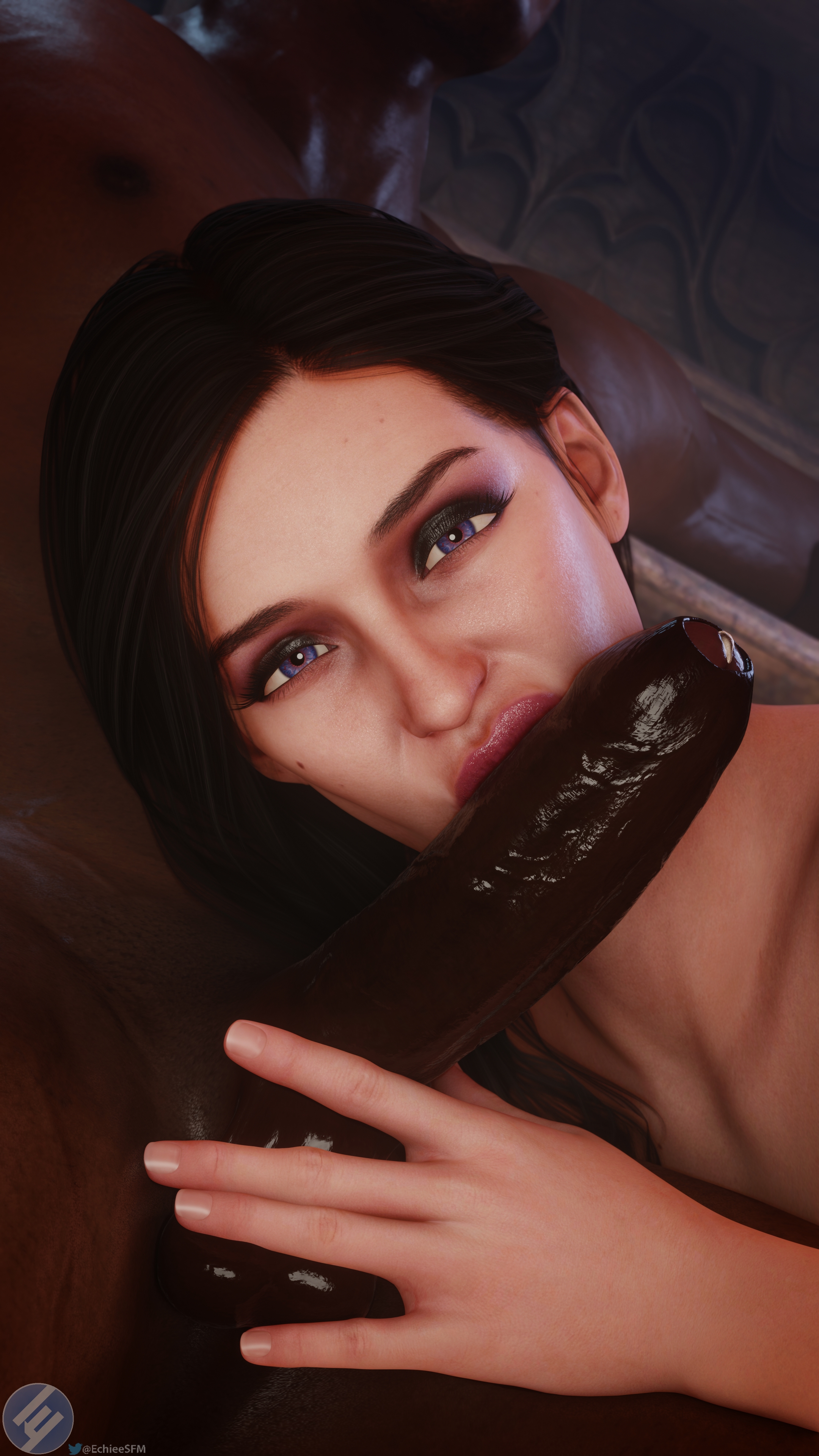 Lipsing the shaft Yennefer di Vengerberg The Witcher 3 The Witcher Lips Kissing Cock Tease Eye Contact 2