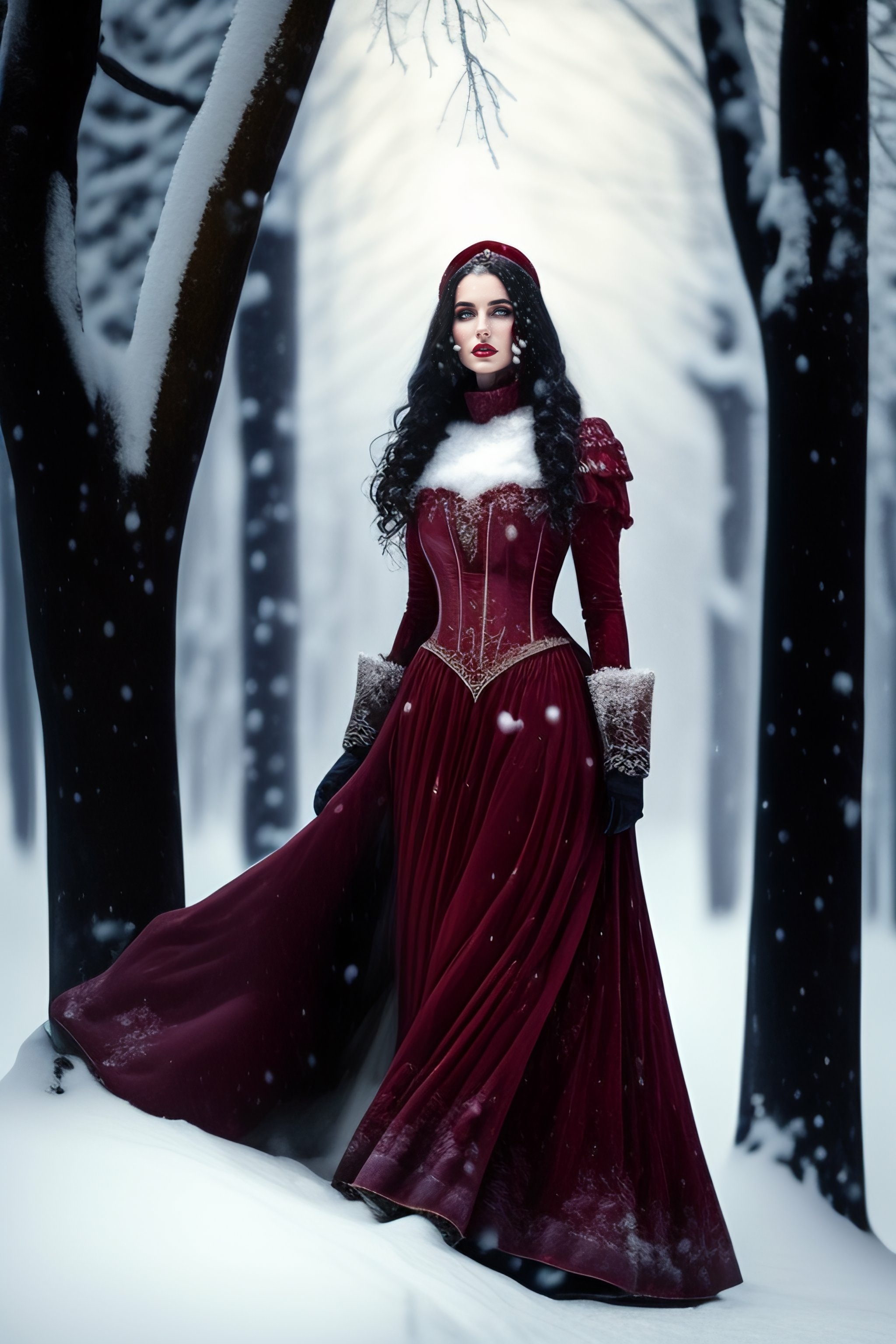 Winter Red  Natural Boobs Comic Sexy Black Hair Snow Photorealistic