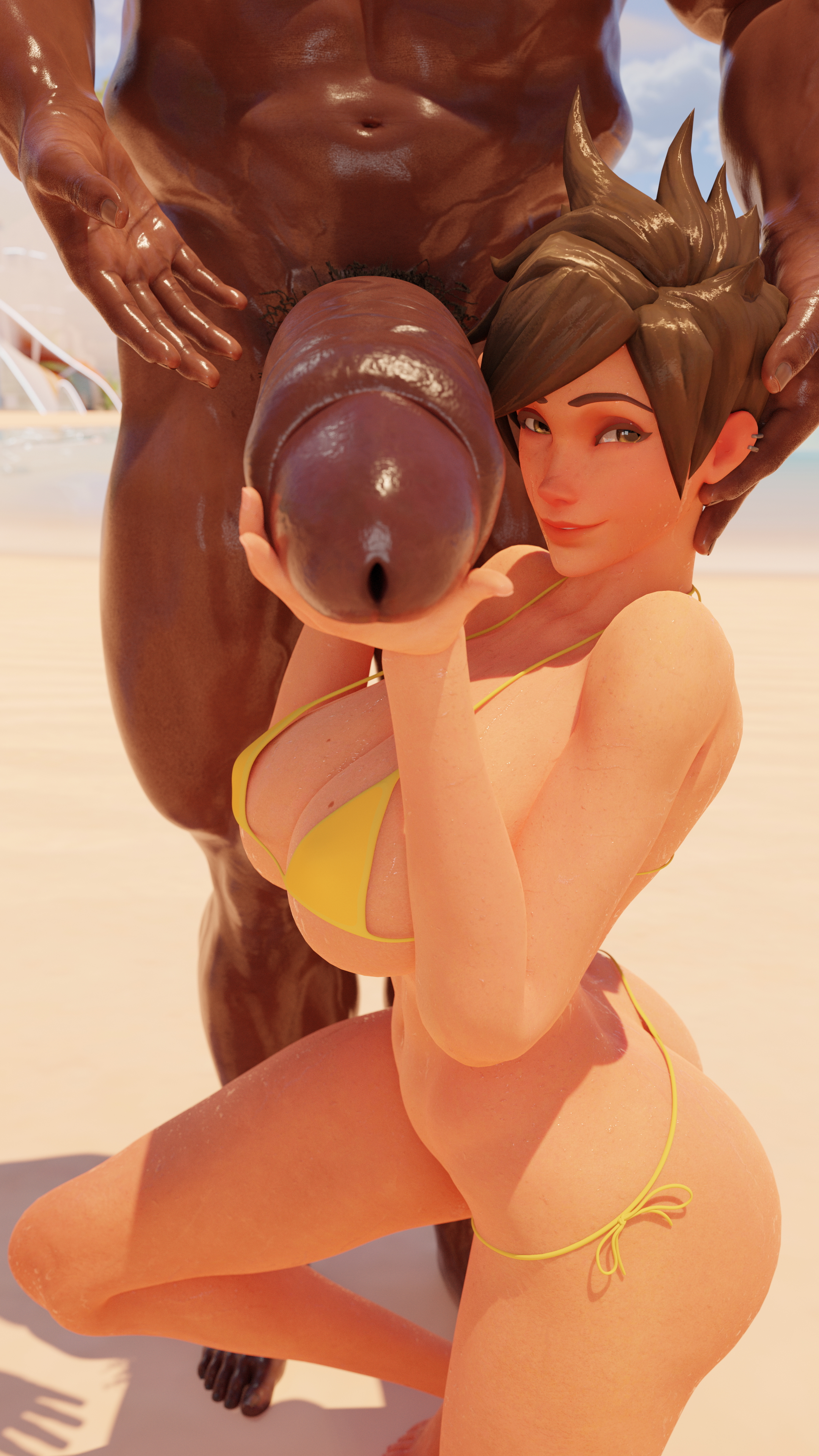 Fan meeting at the beach Tracer Overwatch Condom Tongue Out Tongue Bikini Sexy Bikini Pubic Hair Bbc Fat Male Blacked Beach Sweaty Sweat 2