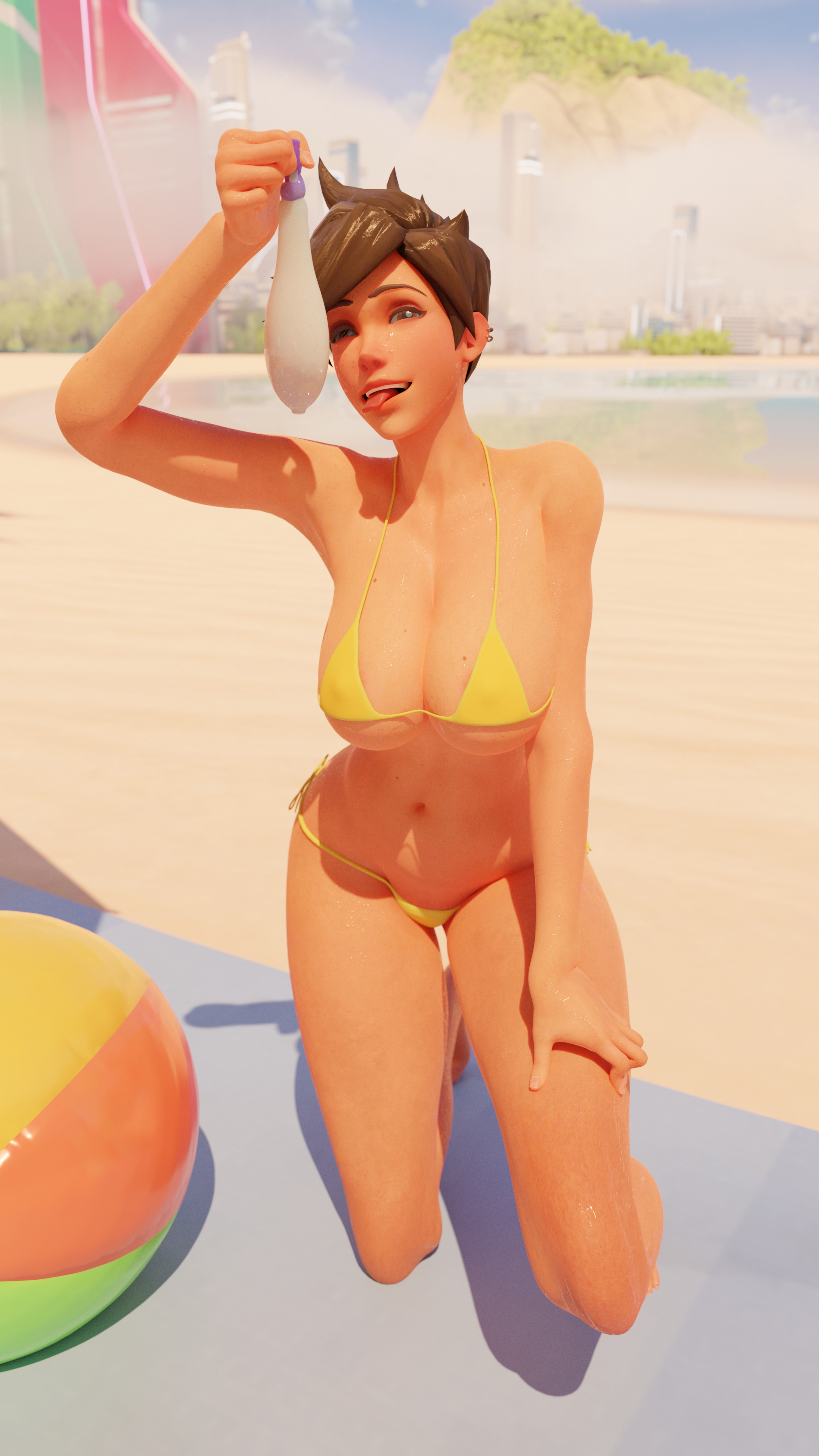 Fan meeting at the beach Tracer Overwatch Condom Tongue Out Tongue Bikini Sexy Bikini Pubic Hair Bbc Fat Male Blacked Beach Sweaty Sweat 4