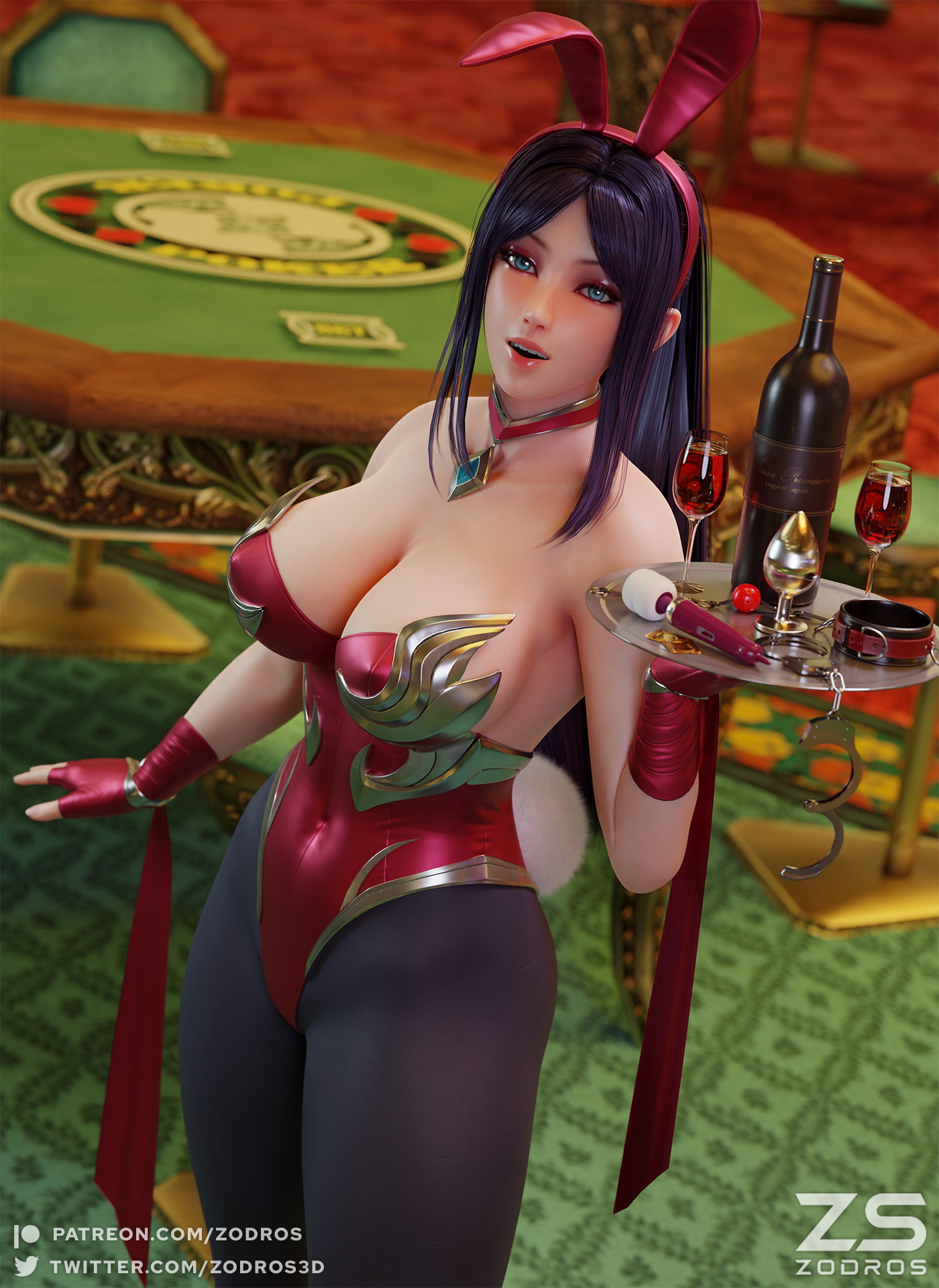 BUNNY IRELIA AT CASINO League Of Legends Irelia Bunny Bunny Suit Bunny Ears Big Tits Big boobs Necklace