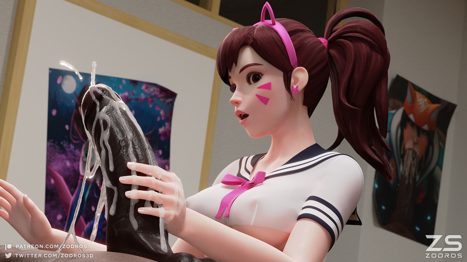 D.va Handjob at School Overwatch Dva (overwatch) D.va Big Cock Partially_clothed Underboobs Schoolgirl School Uniform School Bbc Handjob Black Cock 4