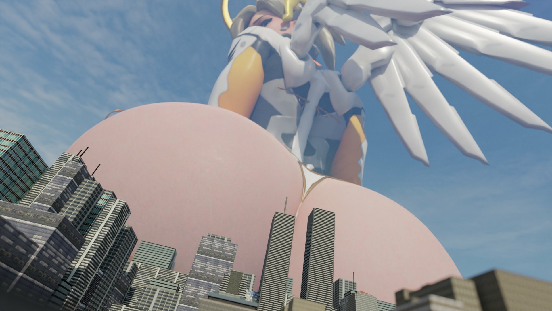 Giant Mercy Mercy Overwatch Back View Panties Big Ass Sexy Lingerie Naked Boobs Big boobs Big Tits Ass Sexy Horny Face Horny Giantess 3d Porn 2