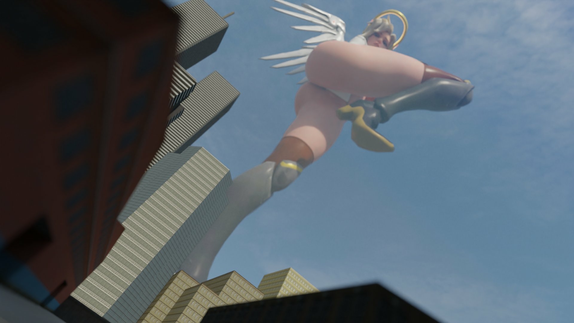 Giant Mercy Mercy Overwatch Back View Panties Big Ass Sexy Lingerie Naked Boobs Big boobs Big Tits Ass Sexy Horny Face Horny Giantess 3d Porn 3