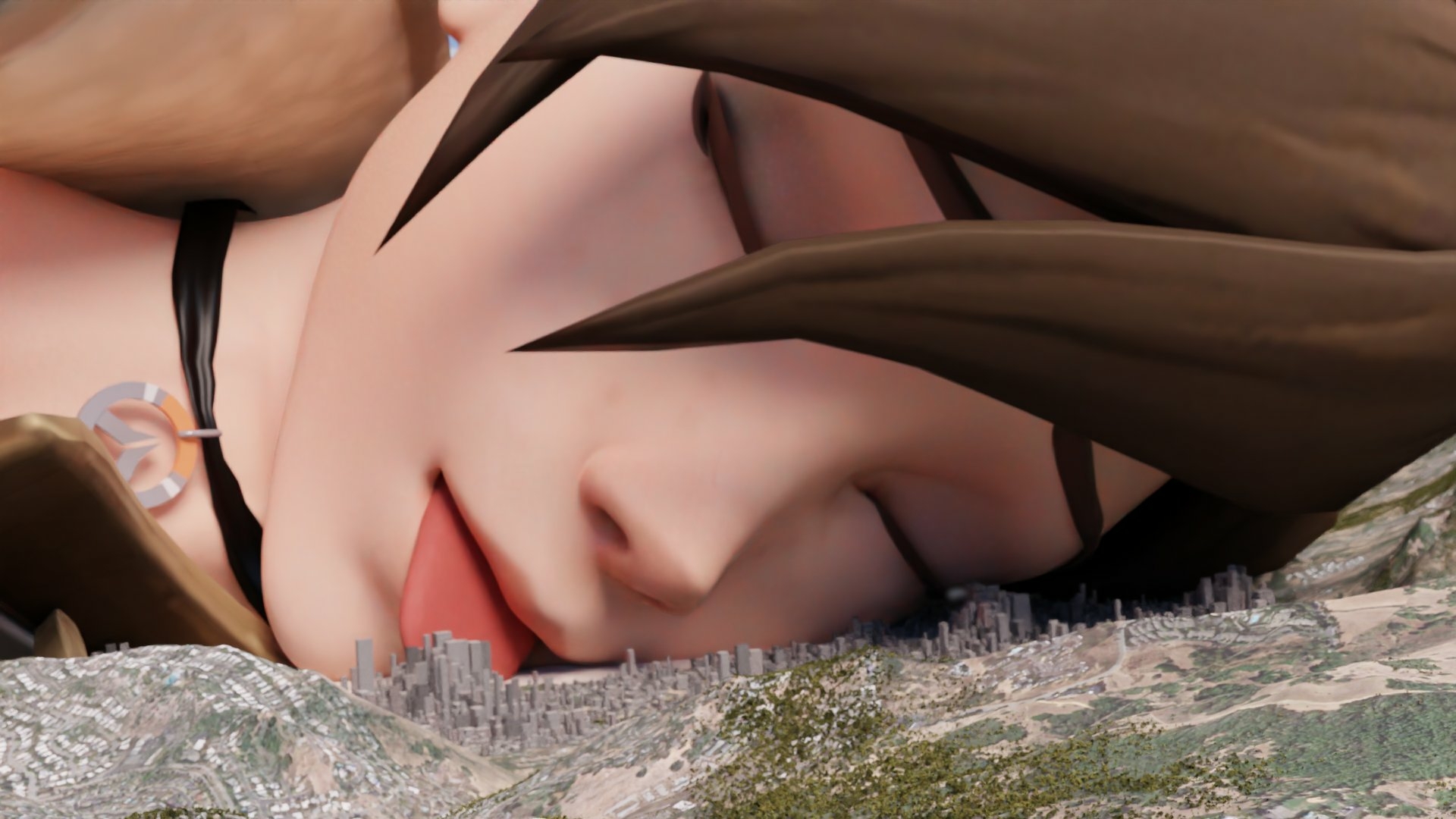 Continuation of Tracers giga growth Tracer Overwatch Nipples Pink Nipples Boobs Big boobs Naked Big Ass Big Tits Ass Sexy Horny Face Horny Giantess 3d Porn 4